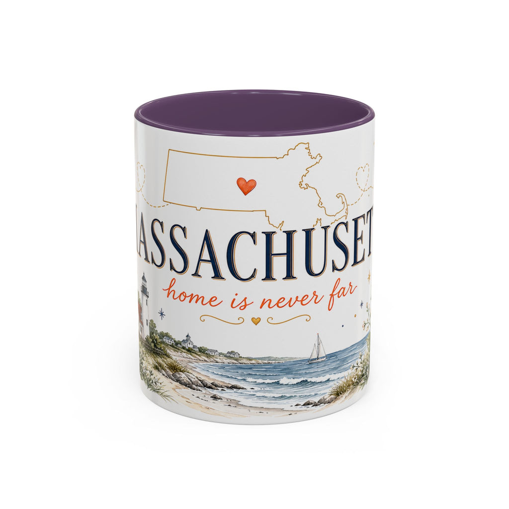Massachusetts State Map Mug | Coastal Scene, Botanical Accents (11oz, 15oz)