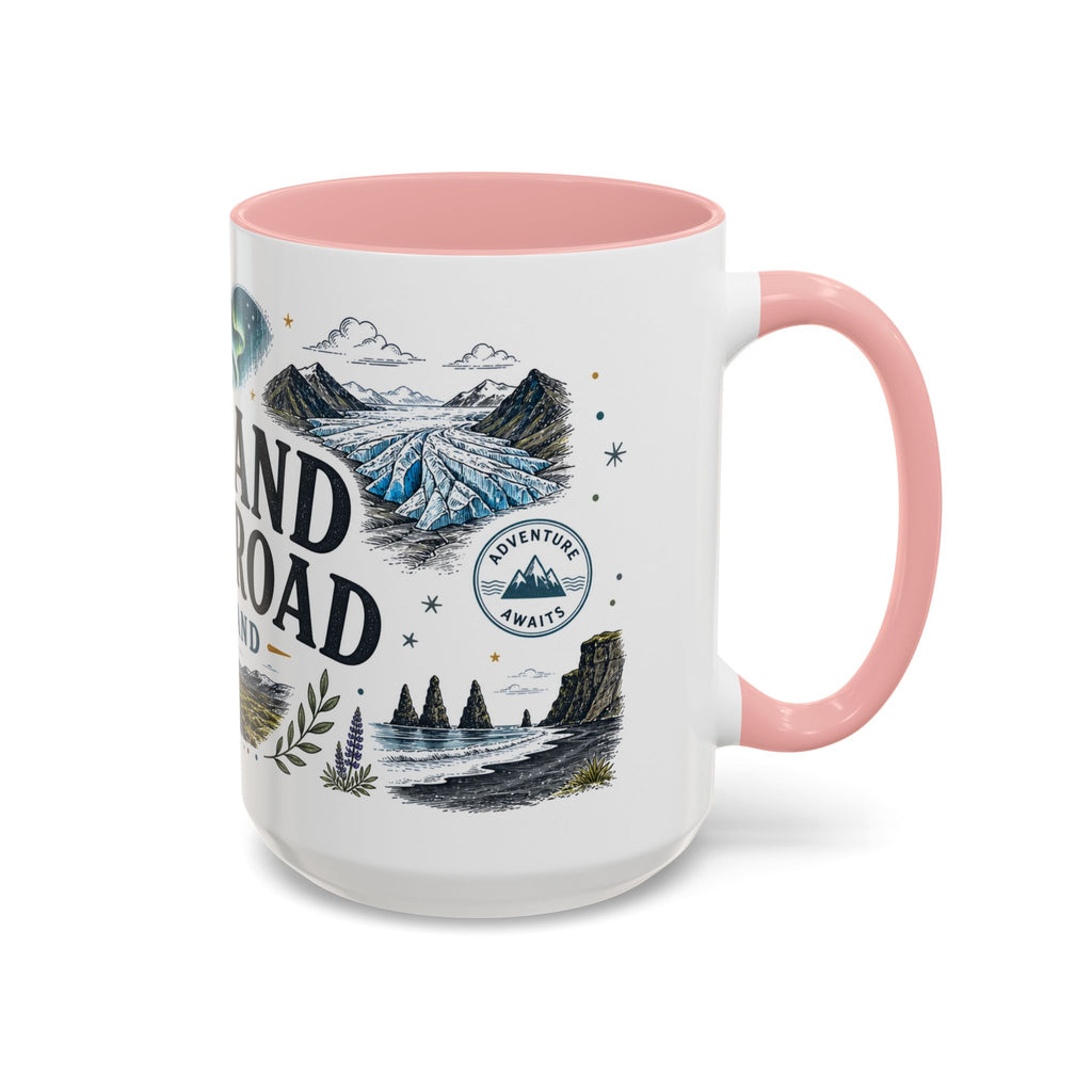 Iceland Ring Road Coffee Mug | Travel Destination Souvenir Gift | Accent Color Ceramic 11oz 15oz