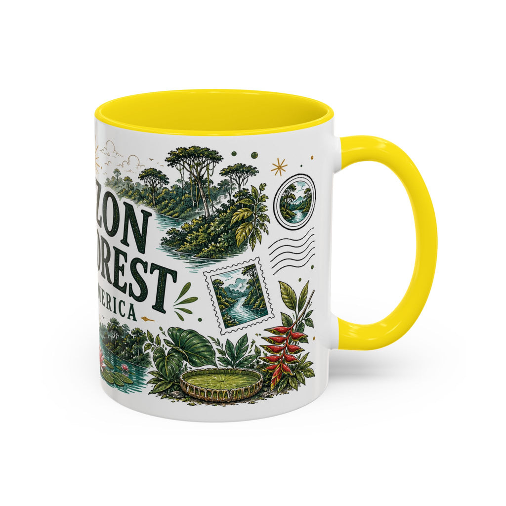 Amazon Rainforest Coffee Mug | Travel Destination Souvenir Gift | Accent Color Ceramic 11oz 15oz