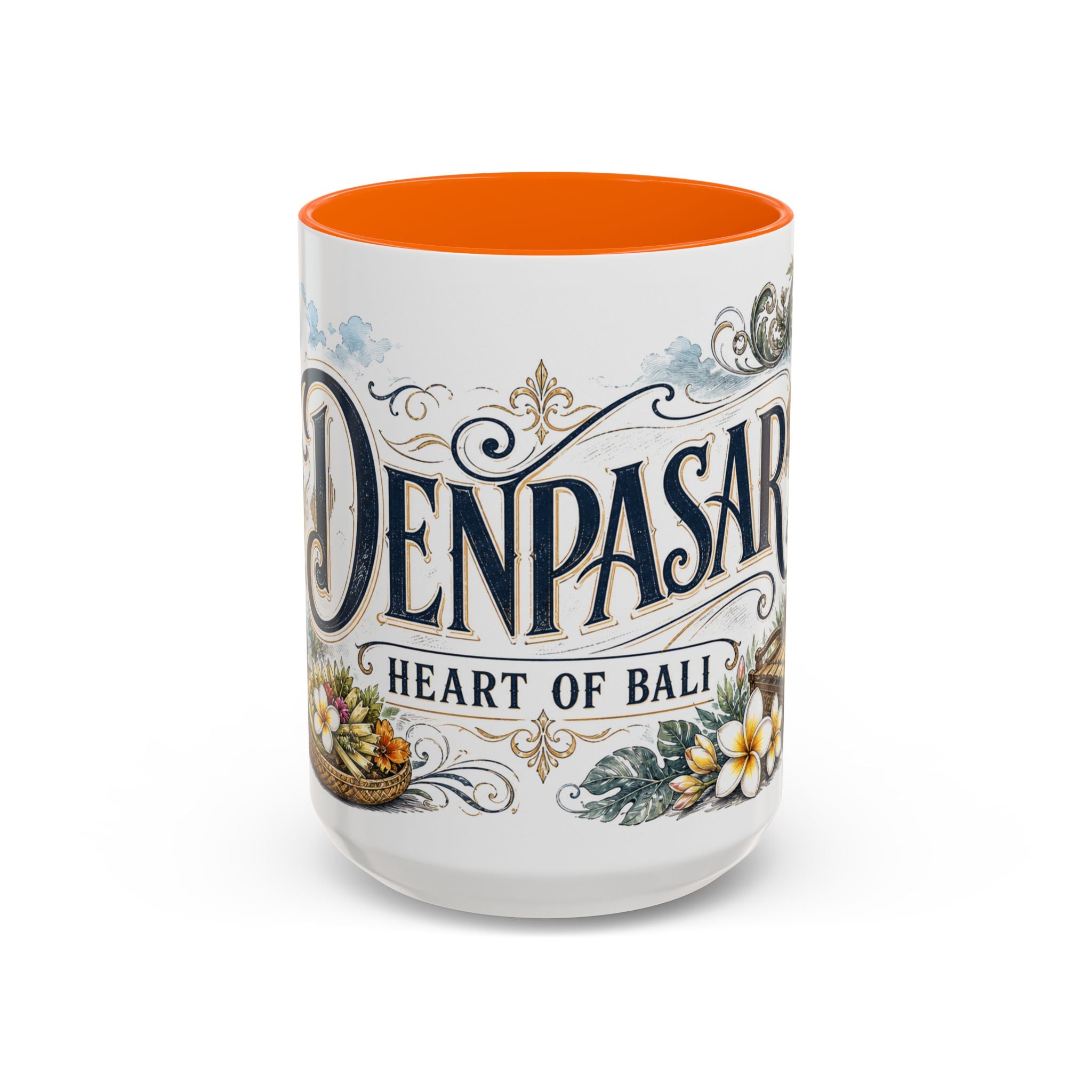 Denpasar Coffee Mug | Indonesia Travel Souvenir | Vintage Illustrated City Gift | 11 oz 15 oz Accent Mug