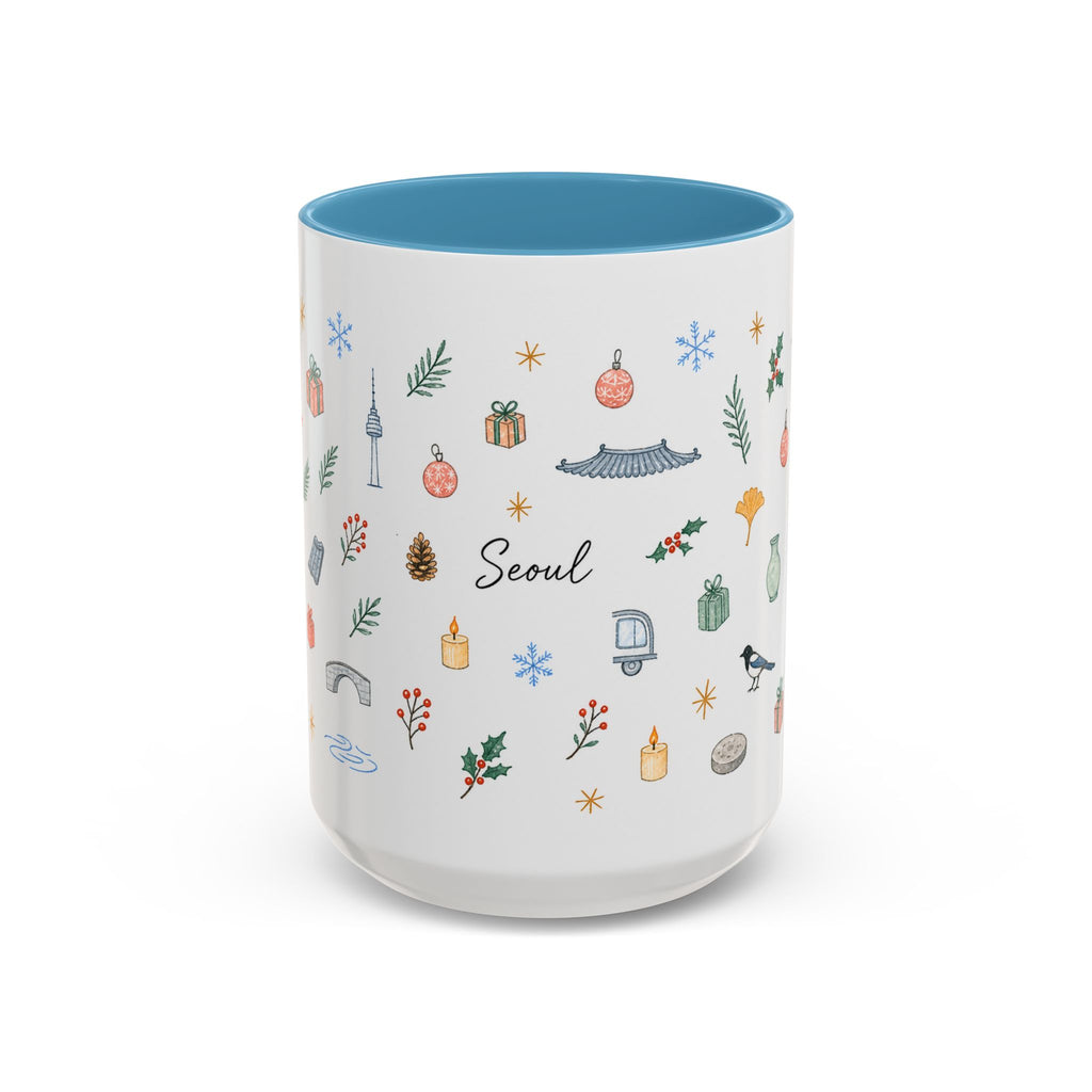 Seoul Christmas Mug | Watercolor Travel Souvenir | Holiday Gift | Accent Ceramic Coffee Cup 11oz 15oz