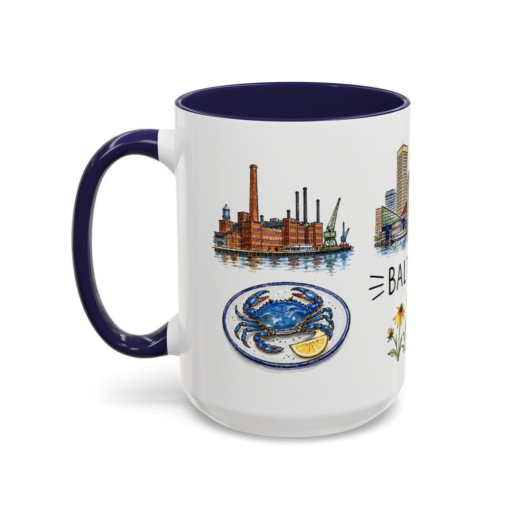 Baltimore Illustrated Travel Mug | City Souvenir Accent Coffee Mug | 11oz 15oz Ceramic Cup