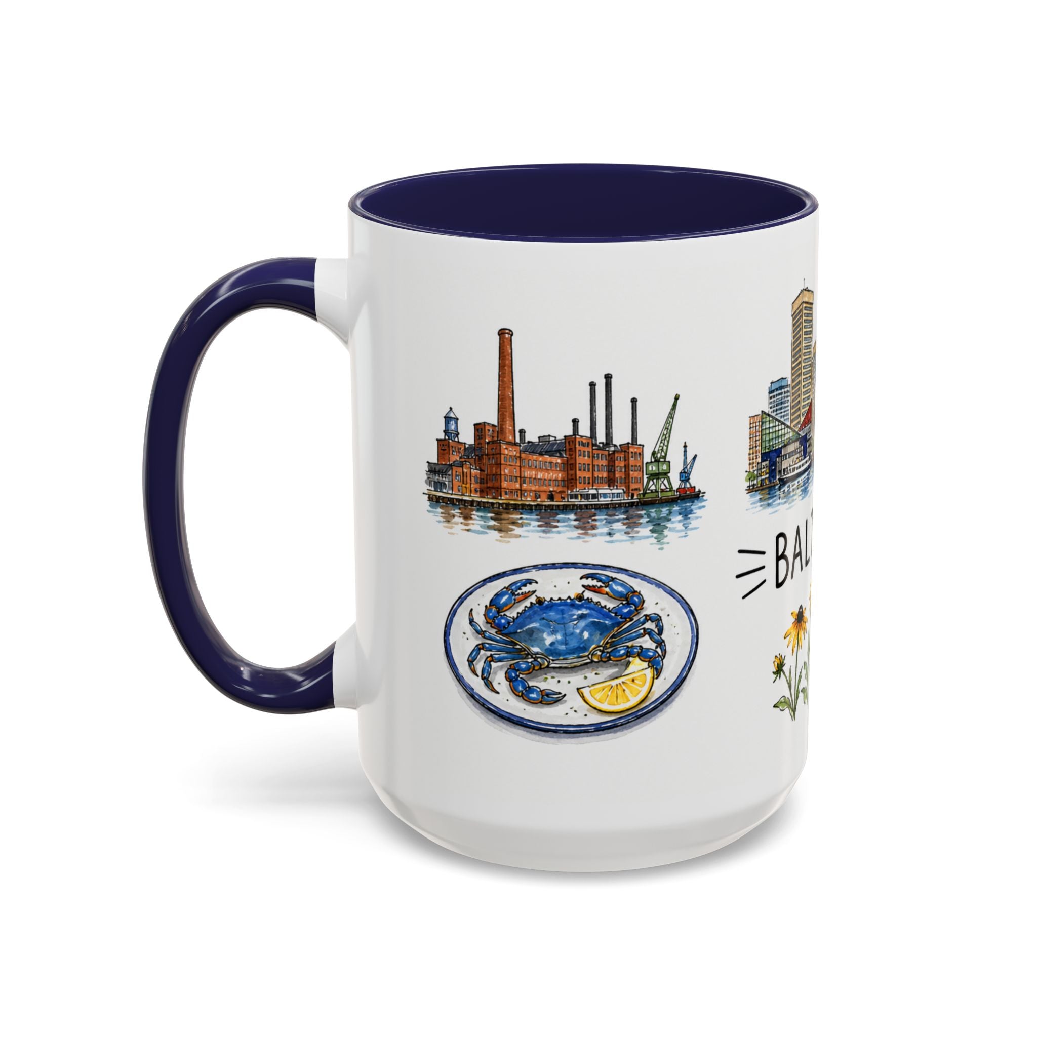 Baltimore Illustrated Travel Mug | City Souvenir Accent Coffee Mug | 11oz 15oz Ceramic Cup