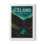 Stuðlagil Canyon Iceland Framed Poster | Vintage Travel Wall Art | Black Walnut White Frame | 16x24 20x30