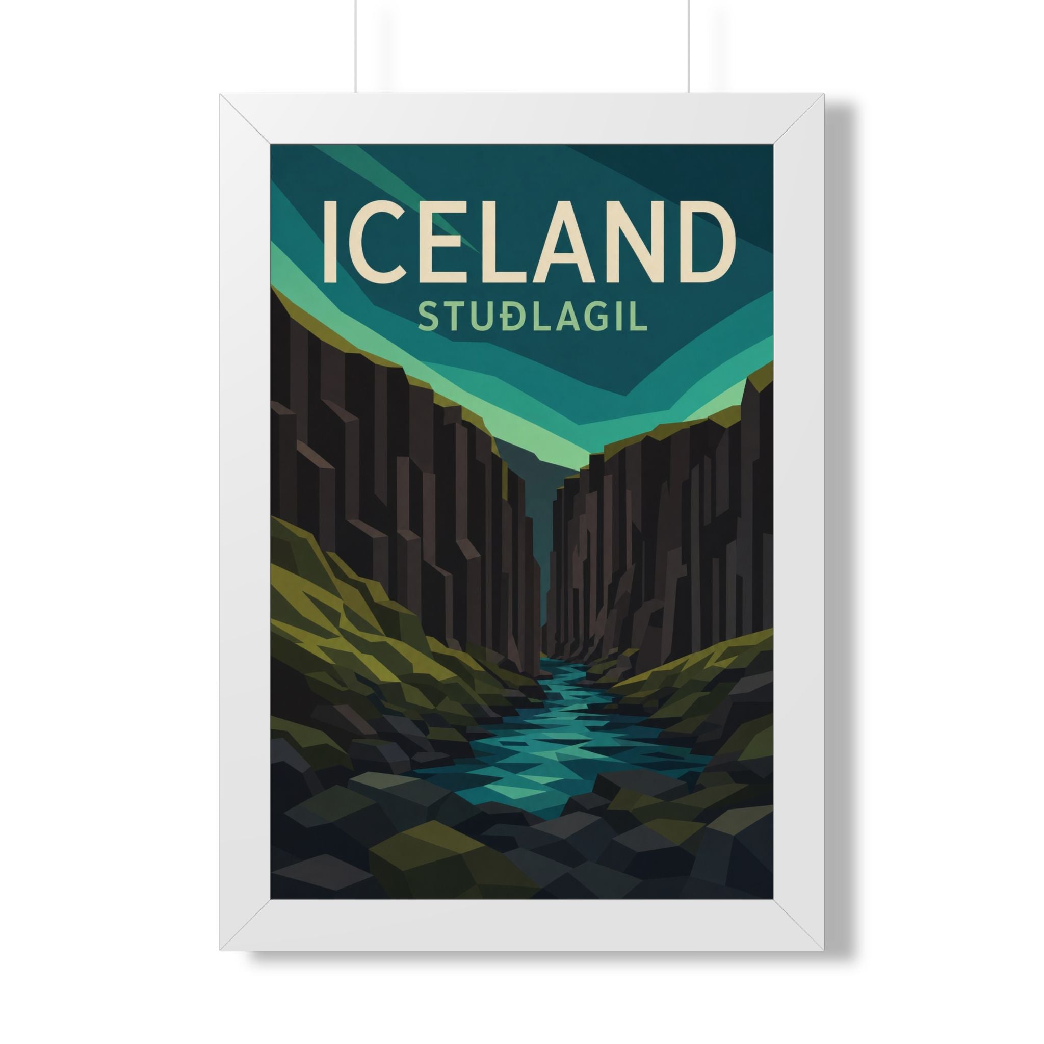Stuðlagil Canyon Iceland Framed Poster | Vintage Travel Wall Art | Black Walnut White Frame | 16x24 20x30