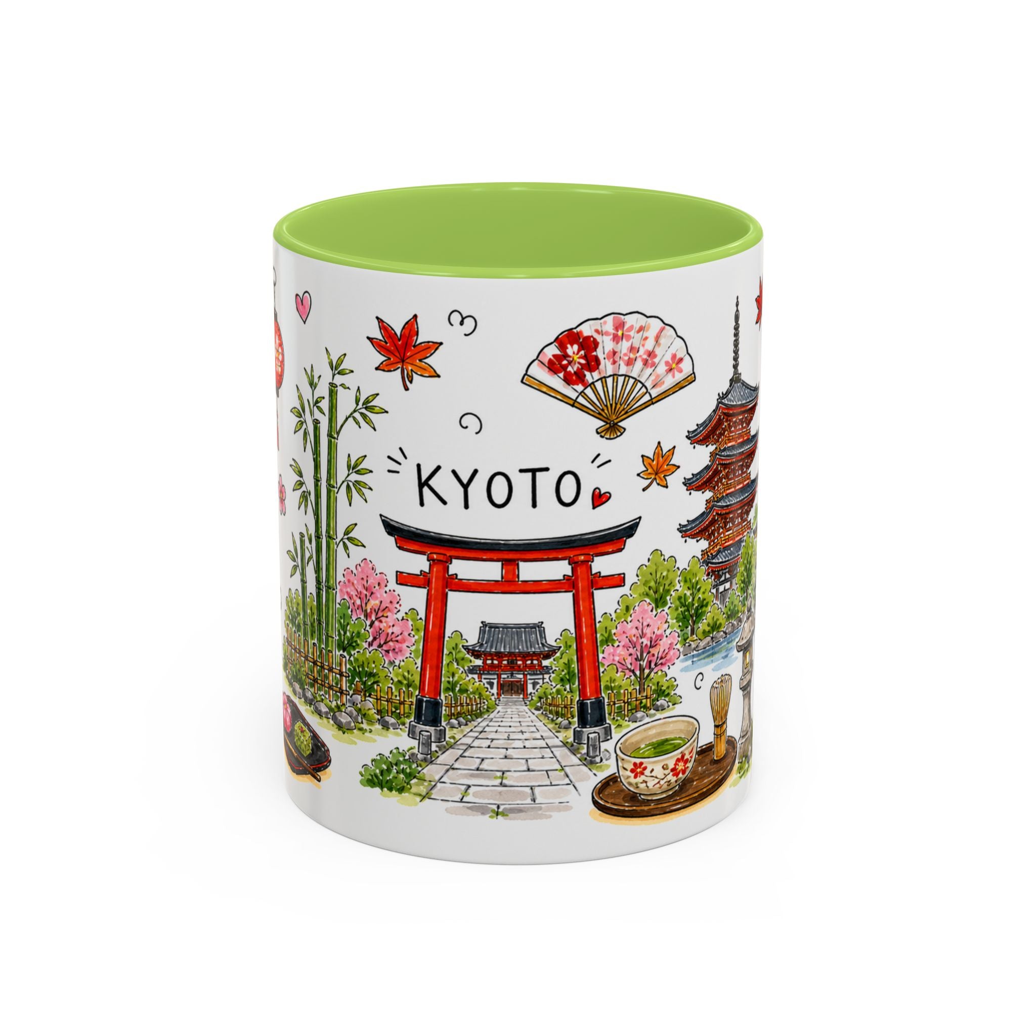 Kyoto Illustrated Travel Mug | City Souvenir Accent Coffee Mug | 11oz 15oz Ceramic Cup