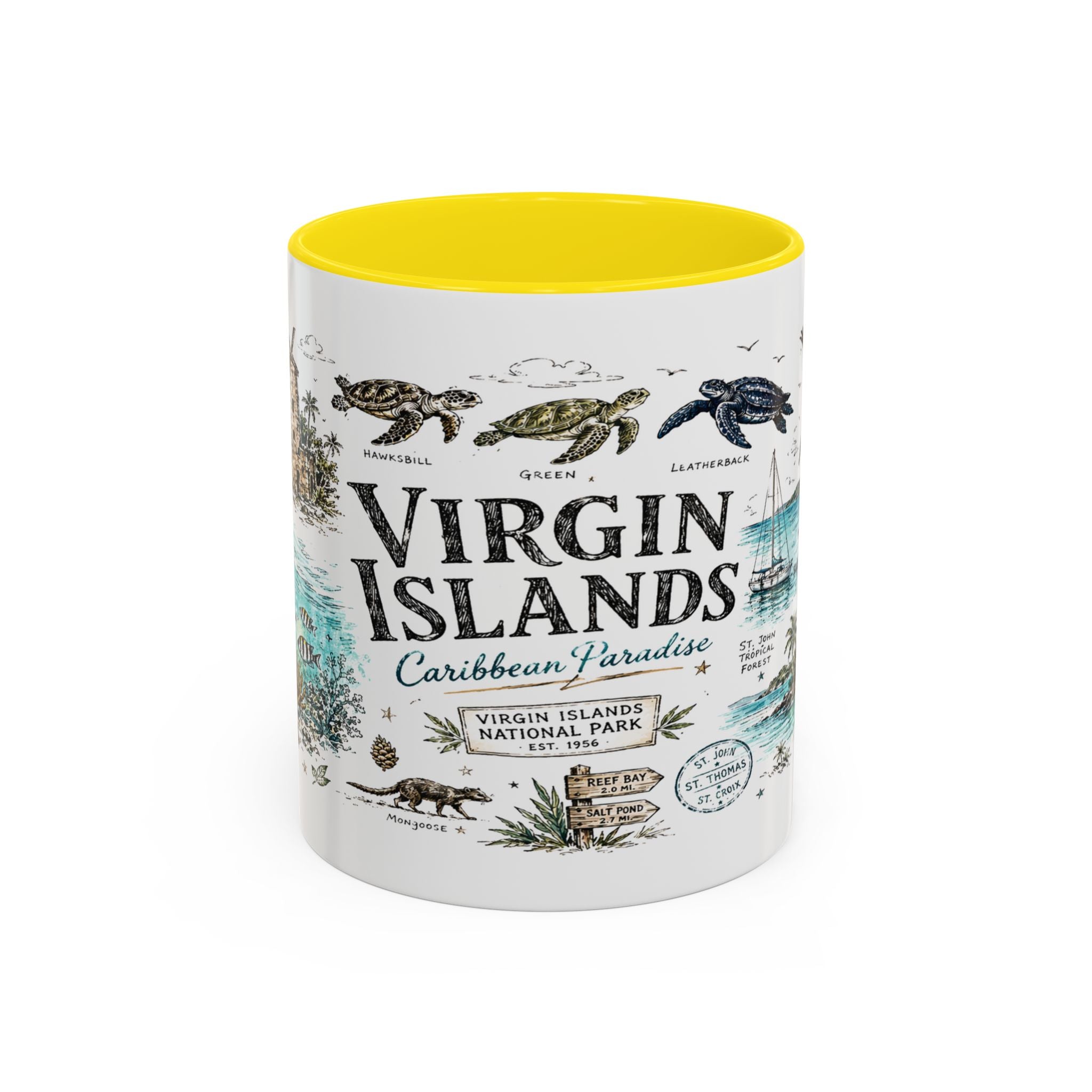 Virgin Islands National Park Coffee Mug | Caribbean Beach Snorkeling Reef Gift | Accent Color Ceramic 11oz 15oz