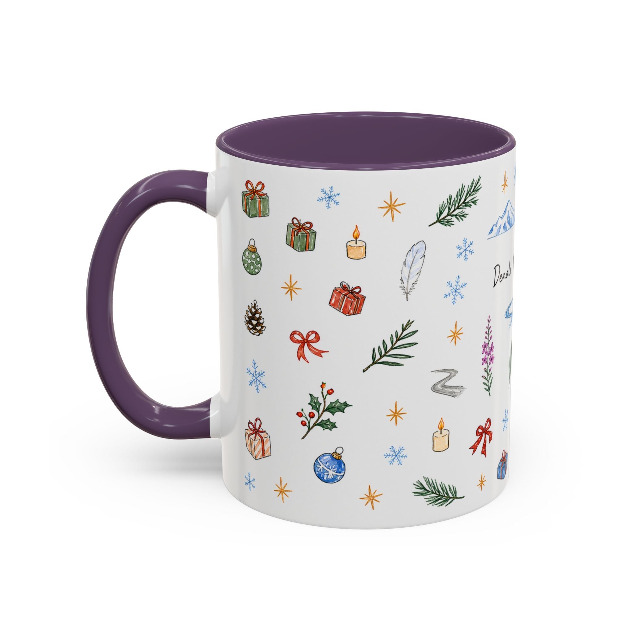 Denali National Park Christmas Mug | Watercolor Travel Souvenir | Holiday Gift | Accent Ceramic Coffee Cup 11oz 15oz
