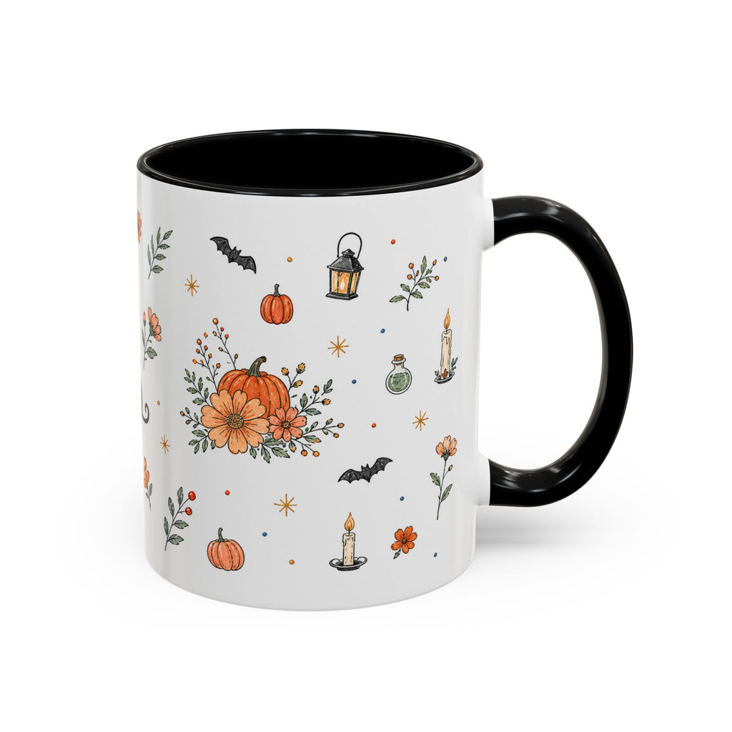 Black Cat Halloween Mug | Pumpkin Moon Watercolor Gift | Spooky Accent Cup 11oz 15oz