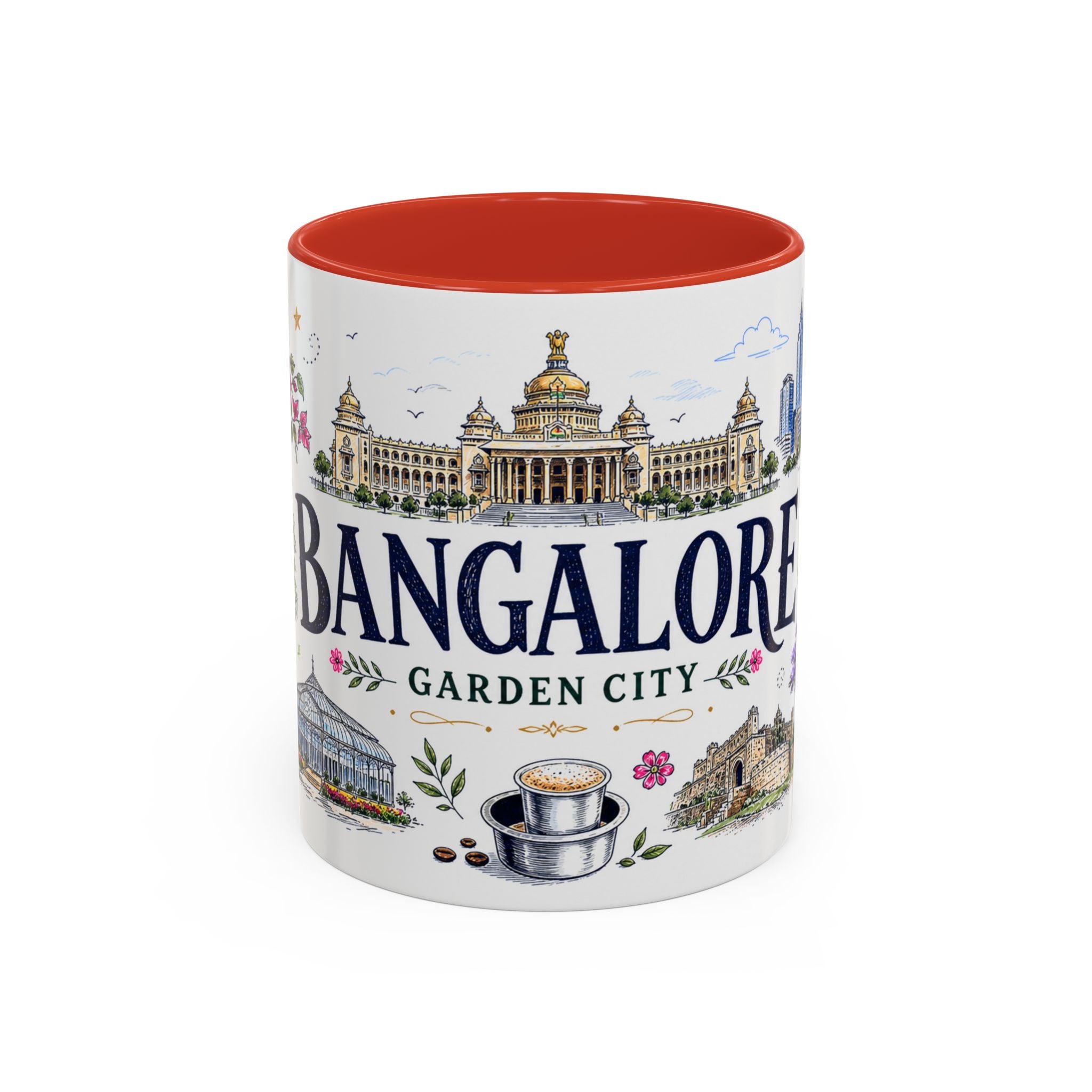 Bangalore Coffee Mug | India Souvenir Travel Gift | Accent Color Ceramic 11oz 15oz