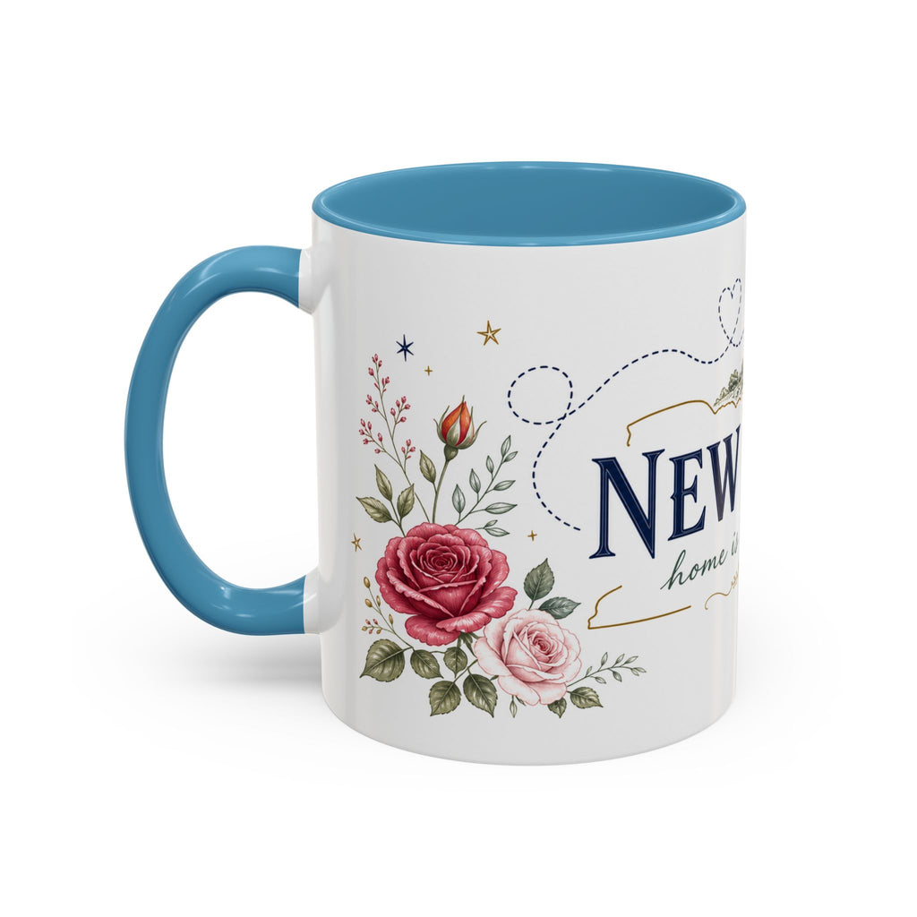 New York State Map Mug | Botanical Rose Accents, Long Distance Friendship Gift