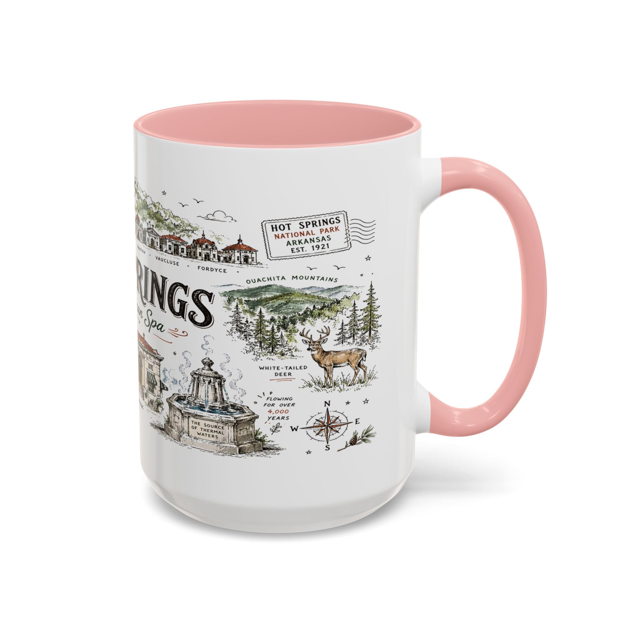 Hot Springs National Park Coffee Mug | Arkansas Thermal Spring Spa Gift | Accent Color Ceramic 11oz 15oz