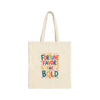 Fortune Favors The Bold Tote Bag | Ancient Wisdom Quote Canvas Bag | Colorful Philosophy Gift