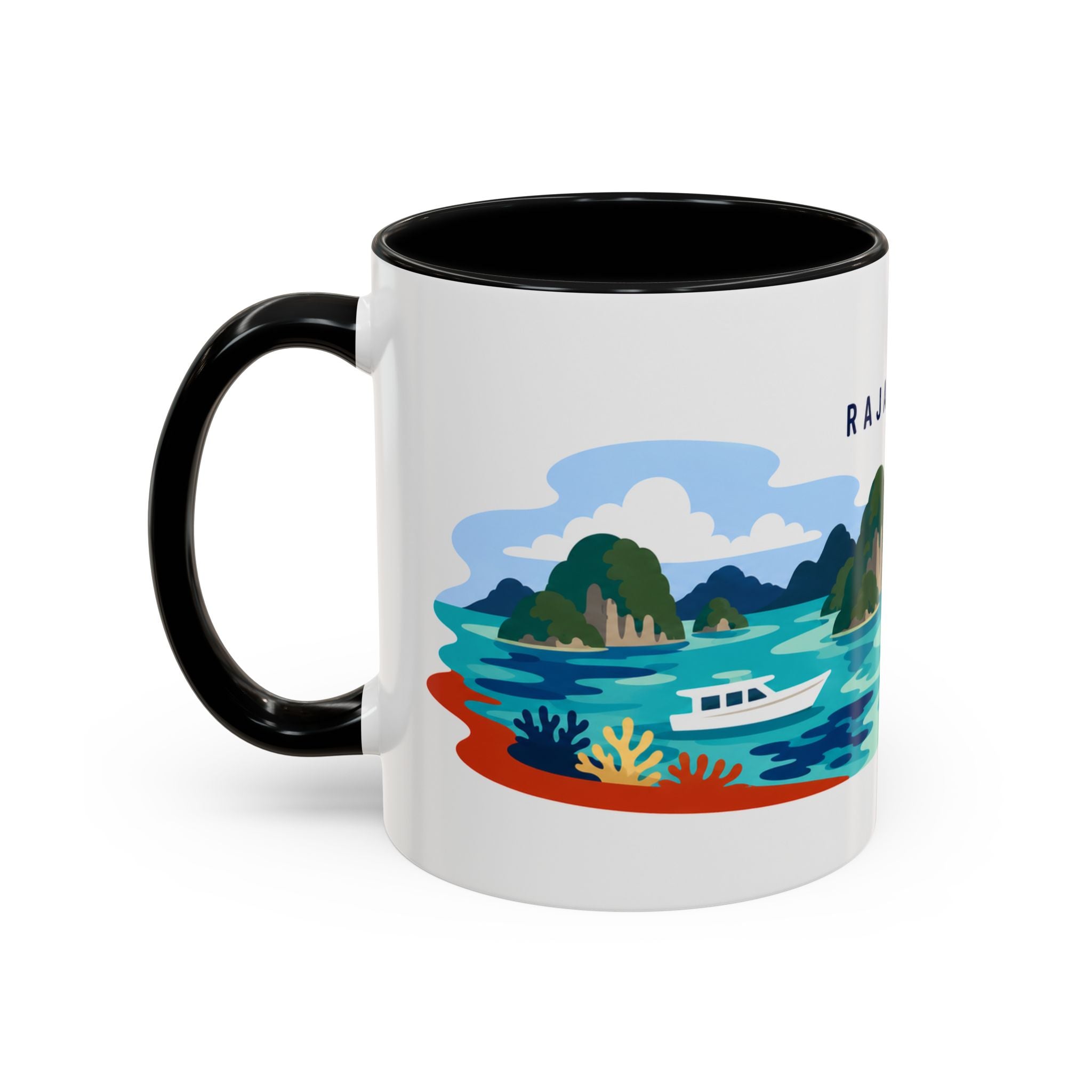 Raja Ampat Coffee Mug | Travel Destination Souvenir Gift | Accent Color Ceramic 11oz 15oz