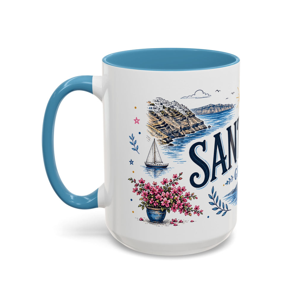 Santorini Coffee Mug | Travel Destination Souvenir Gift | Accent Color Ceramic 11oz 15oz