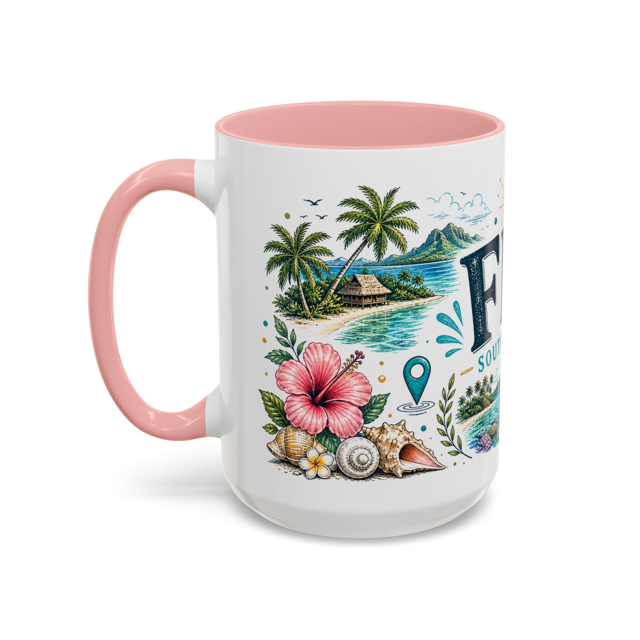 Fiji Coffee Mug | Travel Destination Souvenir Gift | Accent Color Ceramic 11oz 15oz