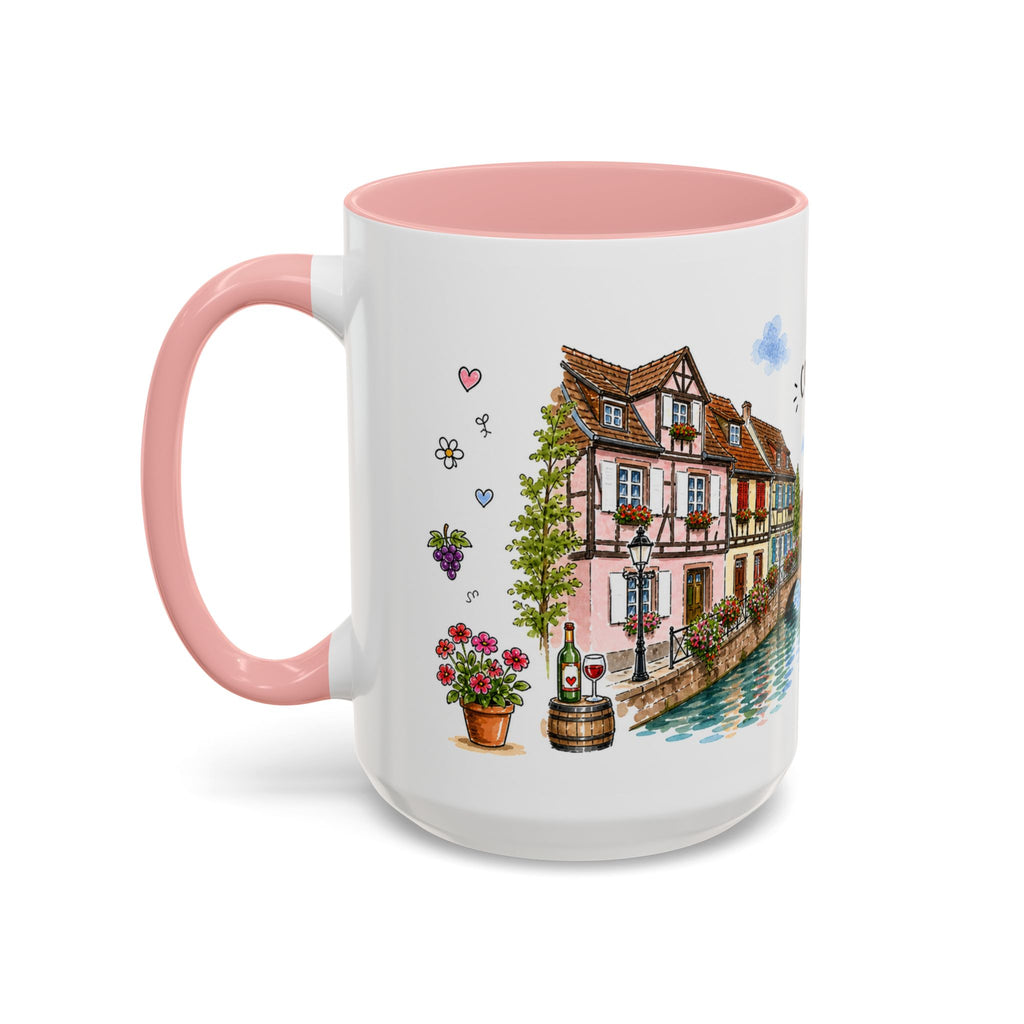 Colmar Illustrated Travel Mug | France Souvenir Accent Coffee Mug | 11oz 15oz Ceramic Cup