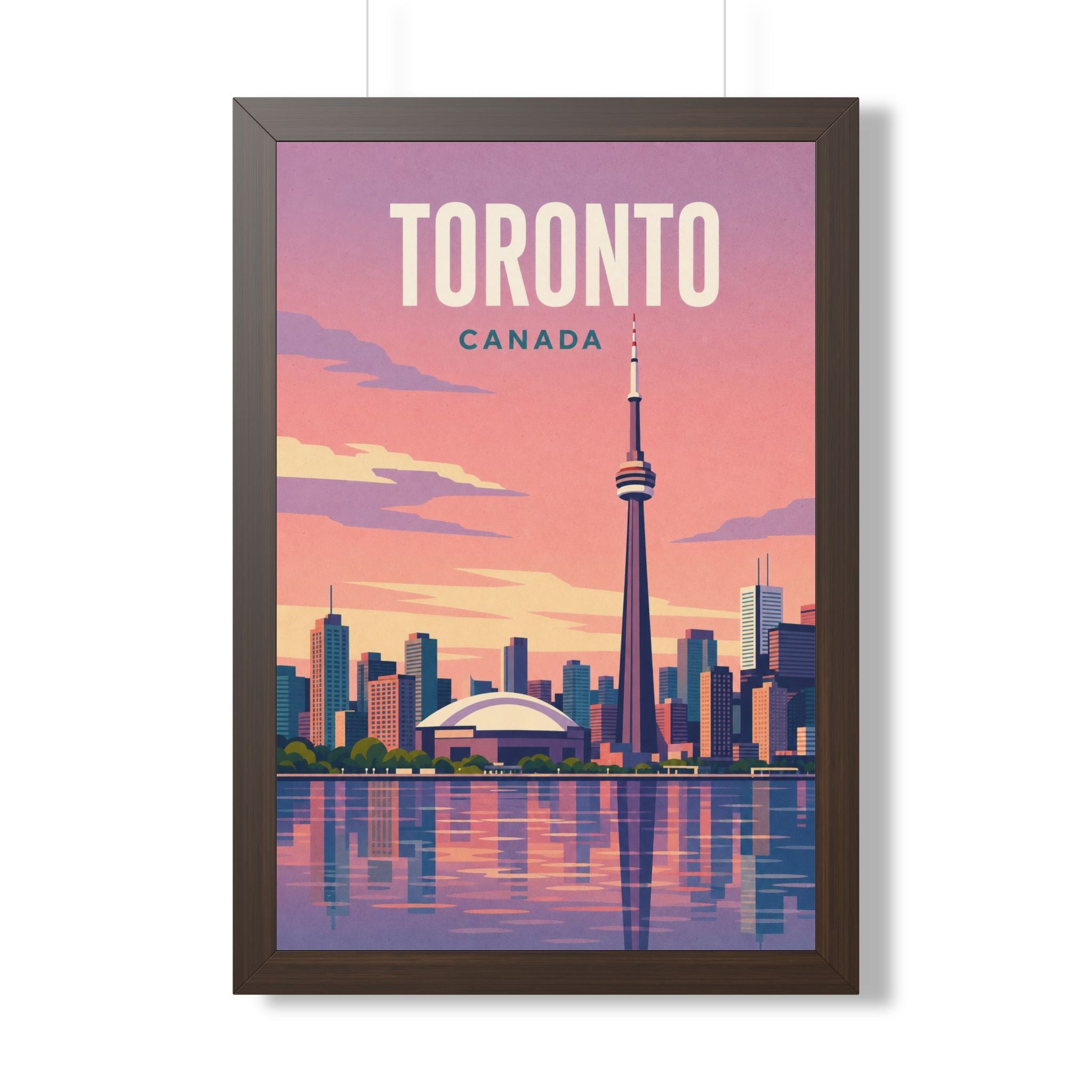 Toronto Skyline Canada Framed Poster | Vintage Travel Wall Art | Black Walnut White Frame | 16x24 20x30