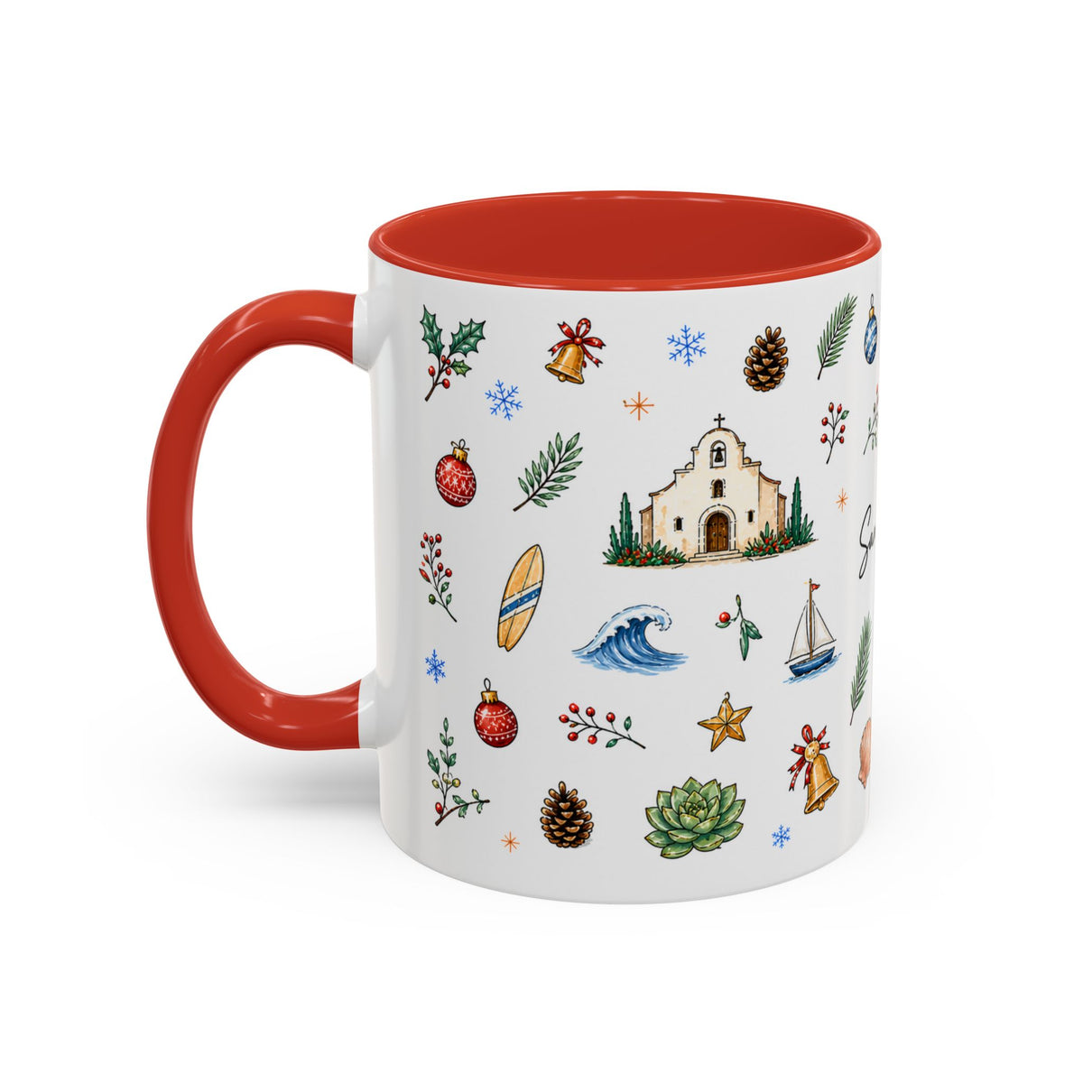 San Diego Christmas Mug | Watercolor City Souvenir, Holiday Travel Gift (11oz/15oz)