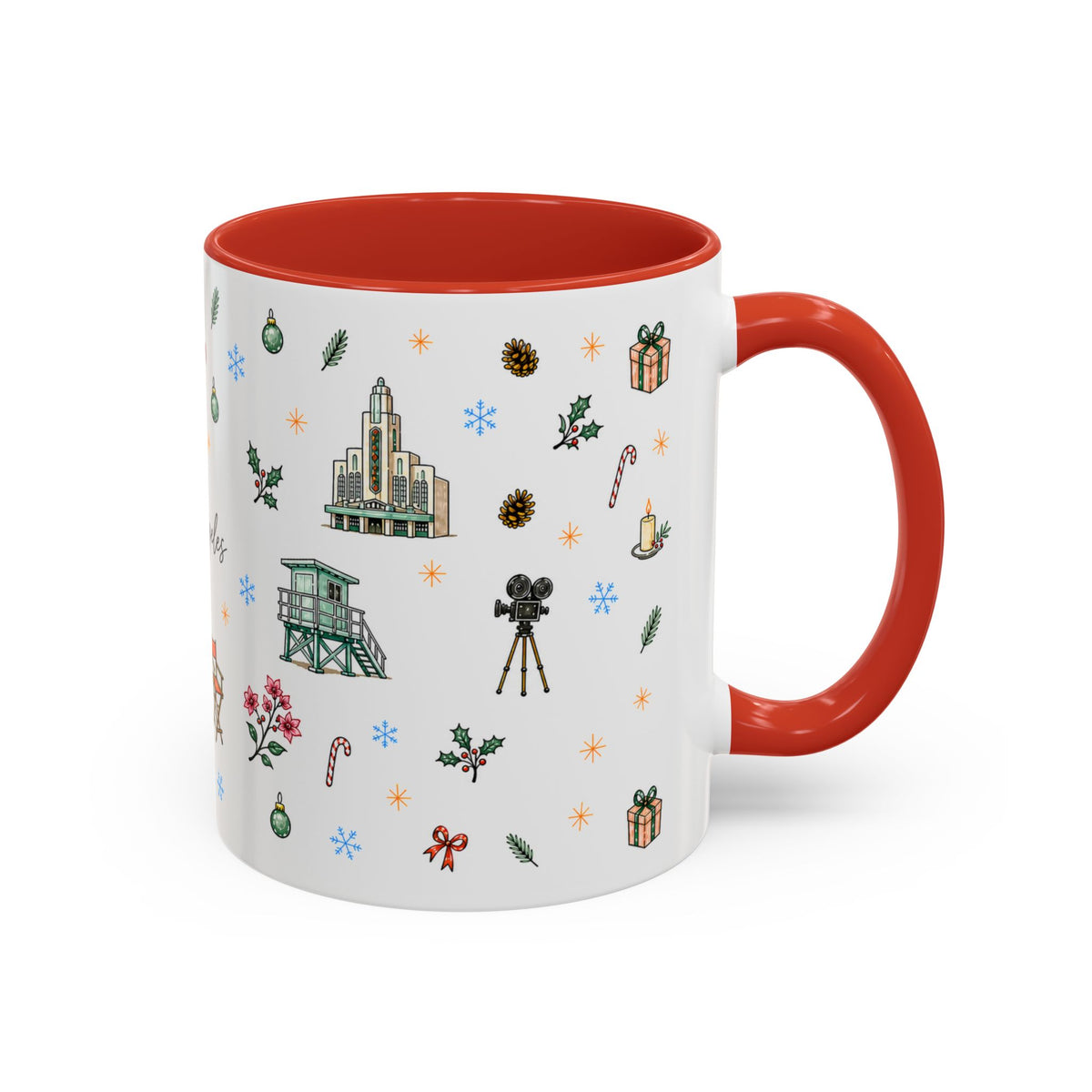 Los Angeles Christmas Mug | Watercolor City Souvenir | Ceramic Coffee Cup (11oz or 15oz)