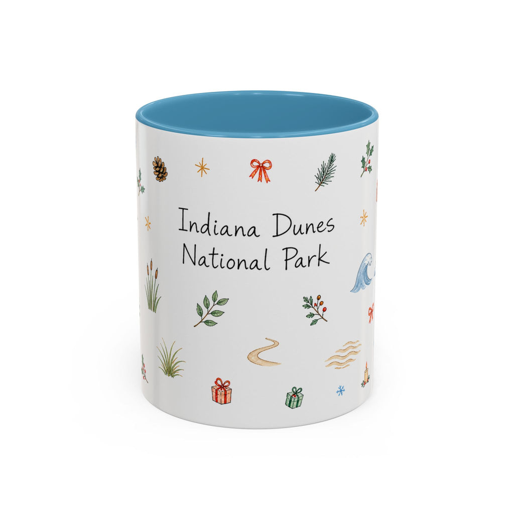 Indiana Dunes National Park Christmas Mug | Watercolor Travel Souvenir | Holiday Gift | Accent Ceramic Coffee Cup 11oz 15oz