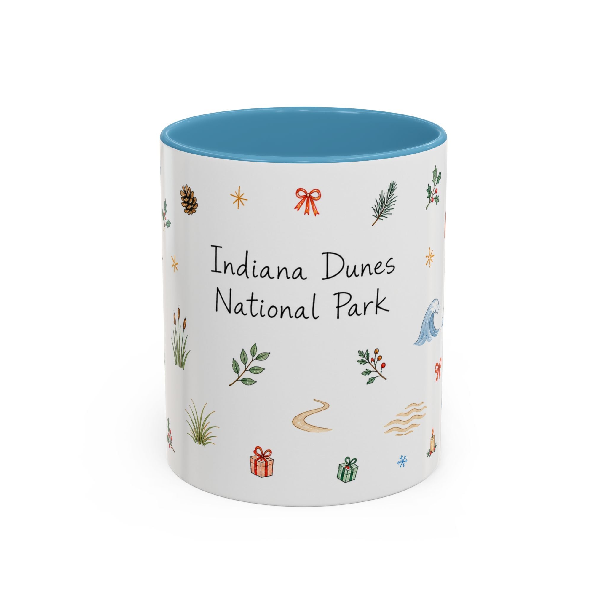 Indiana Dunes National Park Christmas Mug | Watercolor Travel Souvenir | Holiday Gift | Accent Ceramic Coffee Cup 11oz 15oz