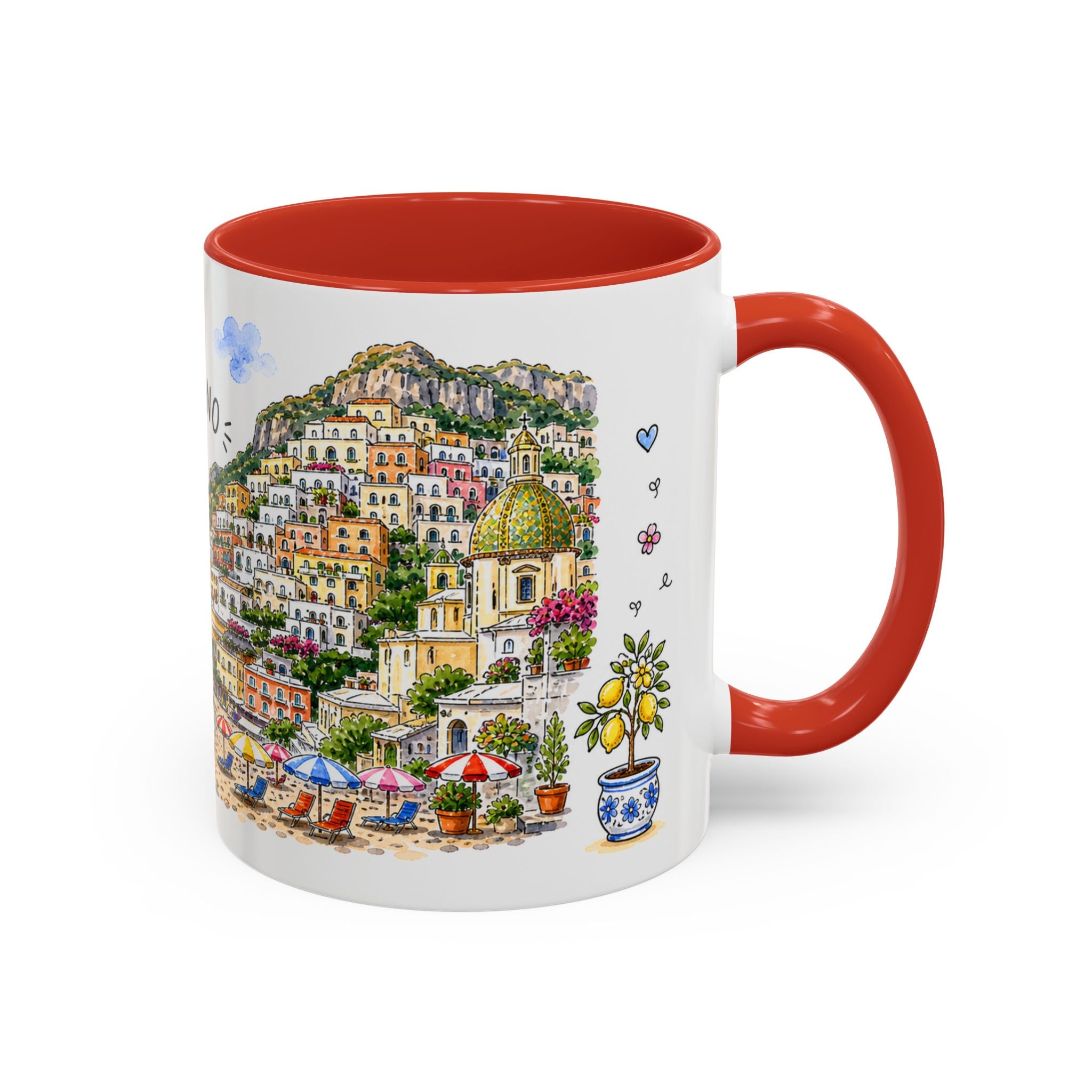 Positano Illustrated Travel Mug | Italy Souvenir Accent Coffee Mug | 11oz 15oz Ceramic Cup