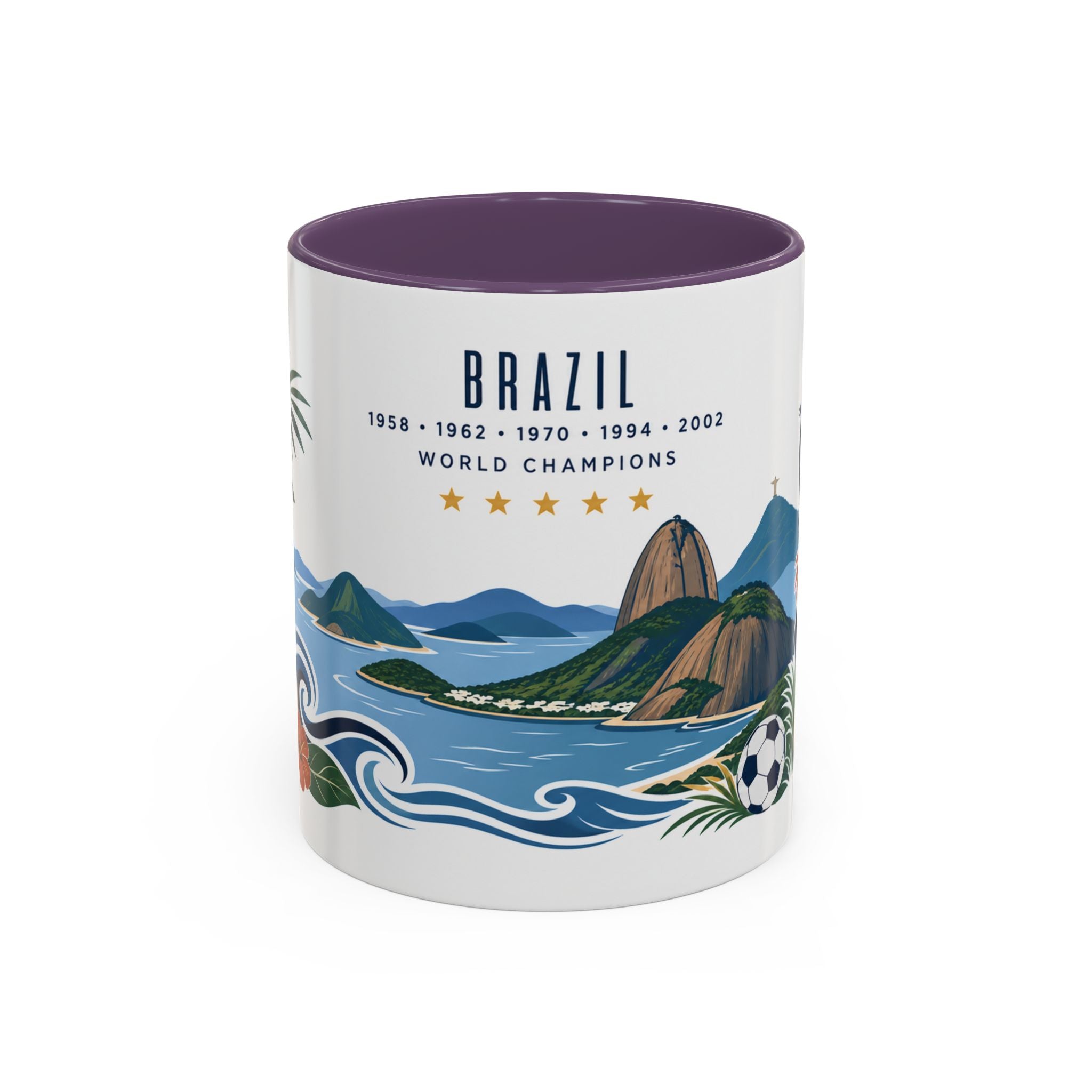 Brazil World Champions Mug | Five Time Soccer Champion Gift | Brazilian Football Fan Cup | 1958–2002 | 11oz 15oz Accent Mug
