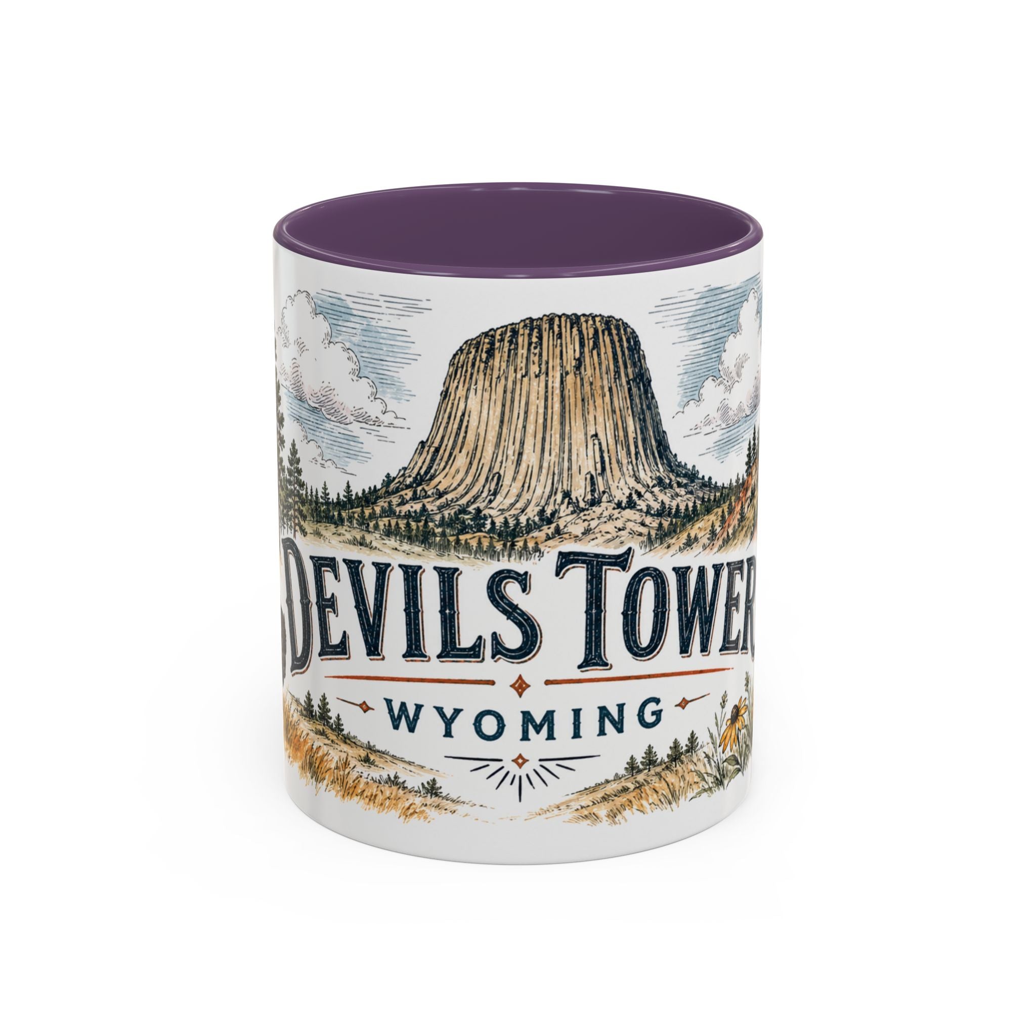 Devils Tower Mug, Wyoming Travel Souvenir, Bucket List Gift, Accent Ceramic Coffee Mug 11oz 15oz