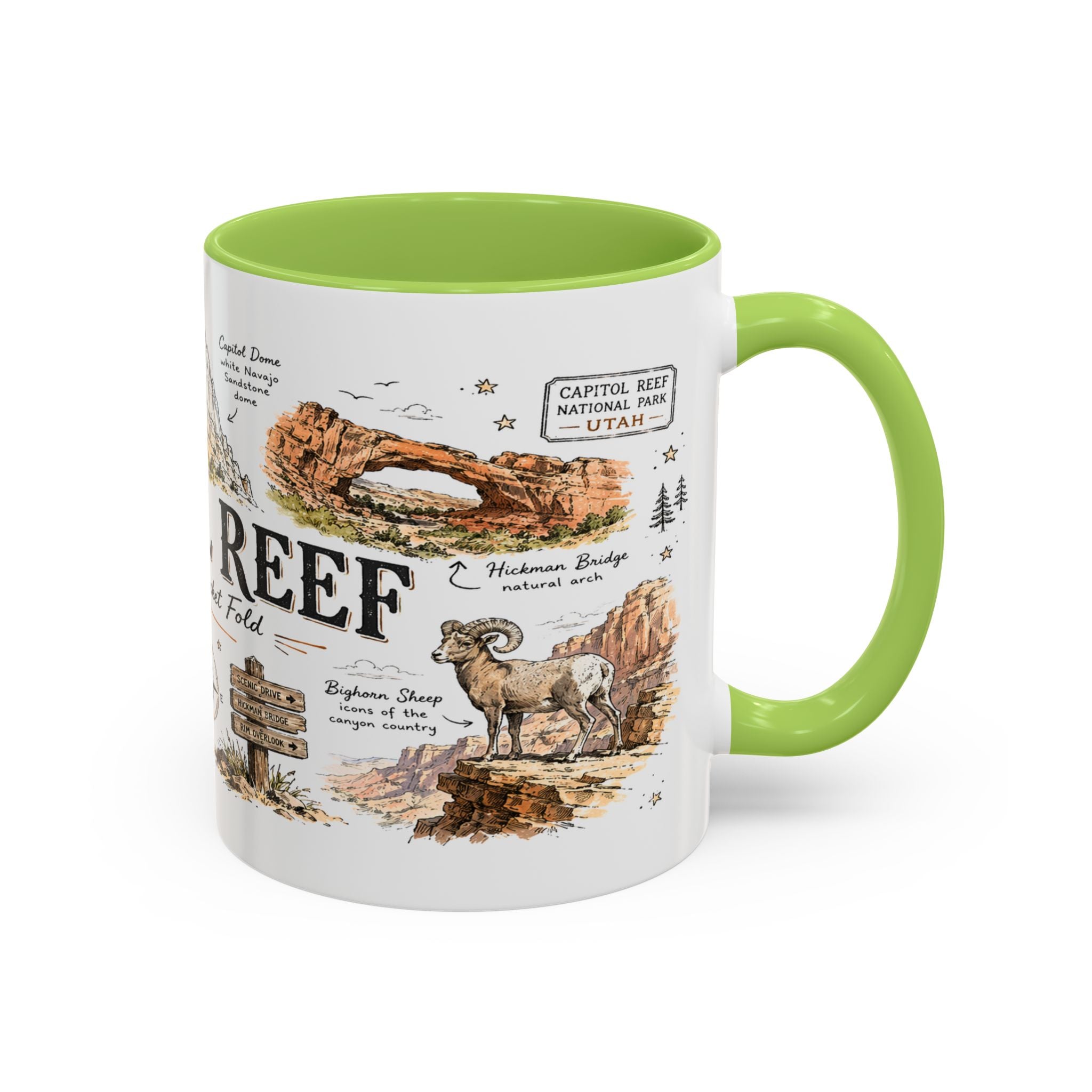 Capitol Reef National Park Coffee Mug | Utah Sandstone Canyon Hiking Gift | Accent Color Ceramic 11oz 15oz