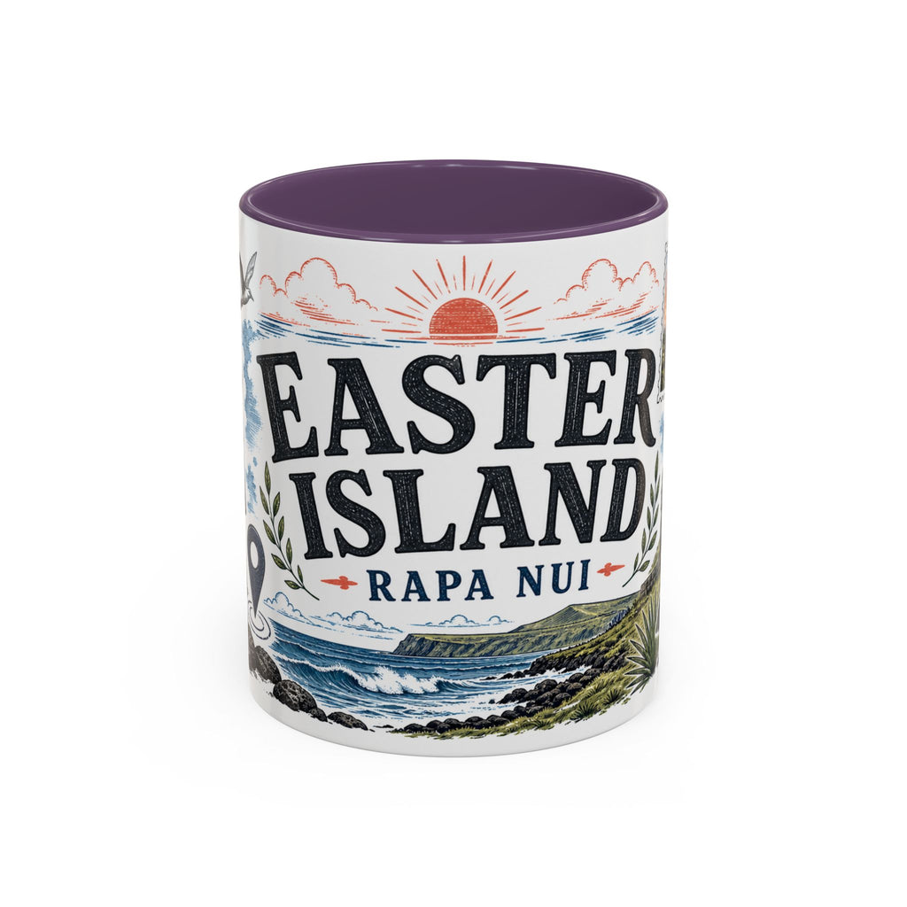 Easter Island Coffee Mug | Travel Destination Souvenir Gift | Accent Color Ceramic 11oz 15oz