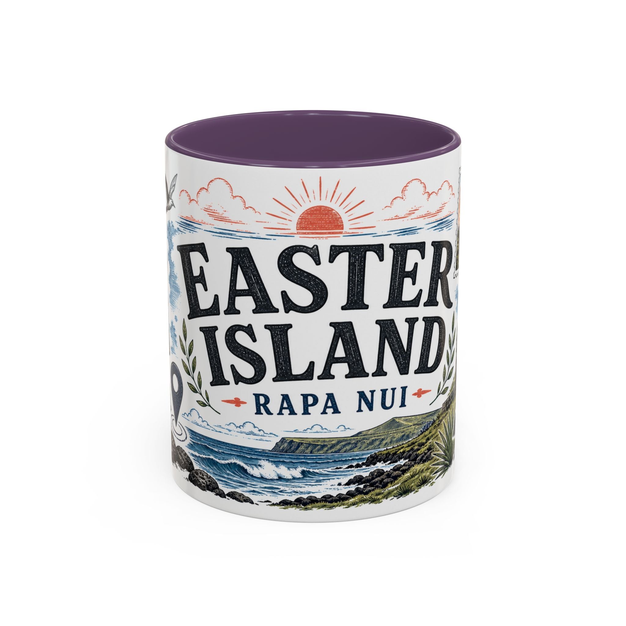 Easter Island Coffee Mug | Travel Destination Souvenir Gift | Accent Color Ceramic 11oz 15oz