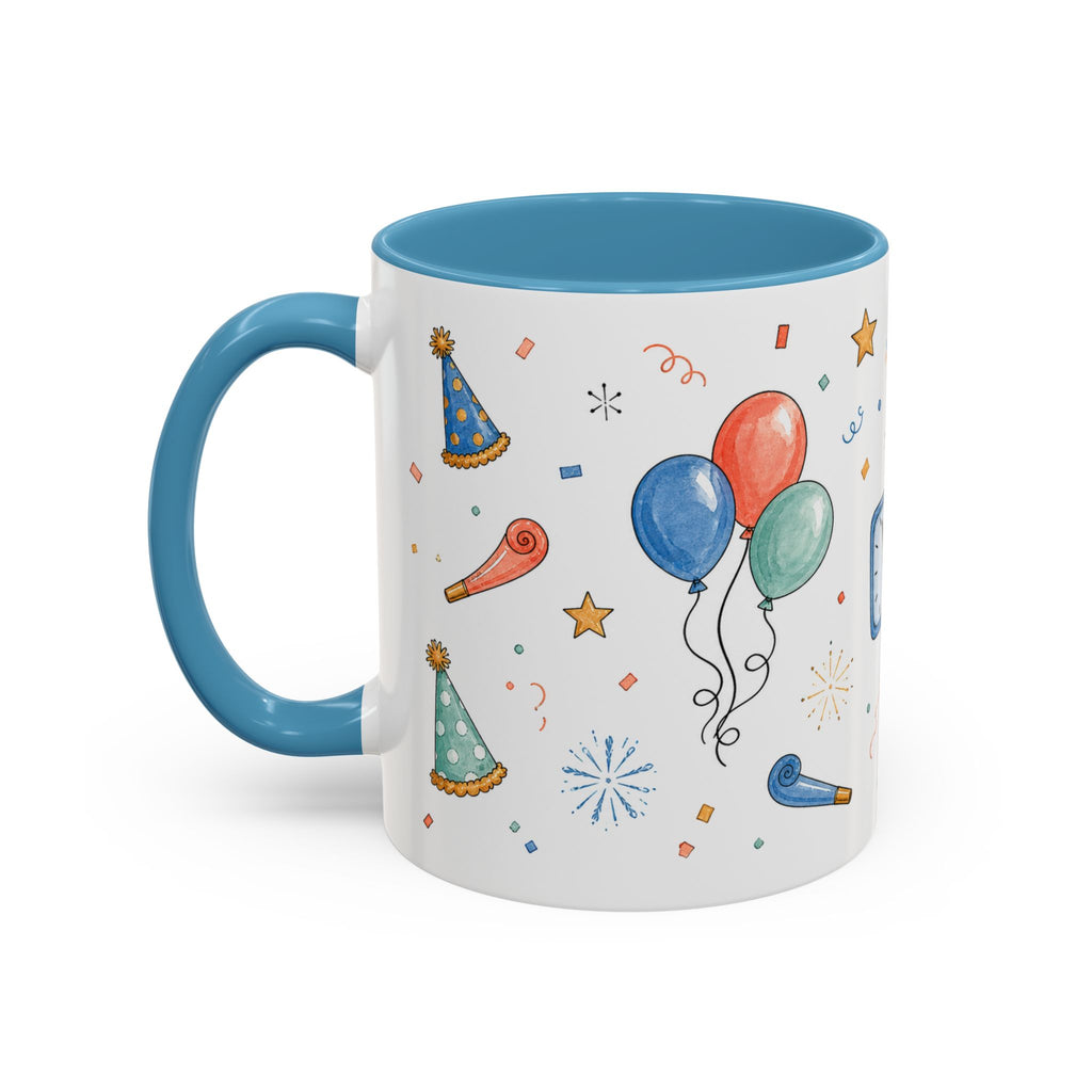 New Year Party Mug | Balloon Popper Watercolor Celebration Gift | Accent Cup 11oz 15oz