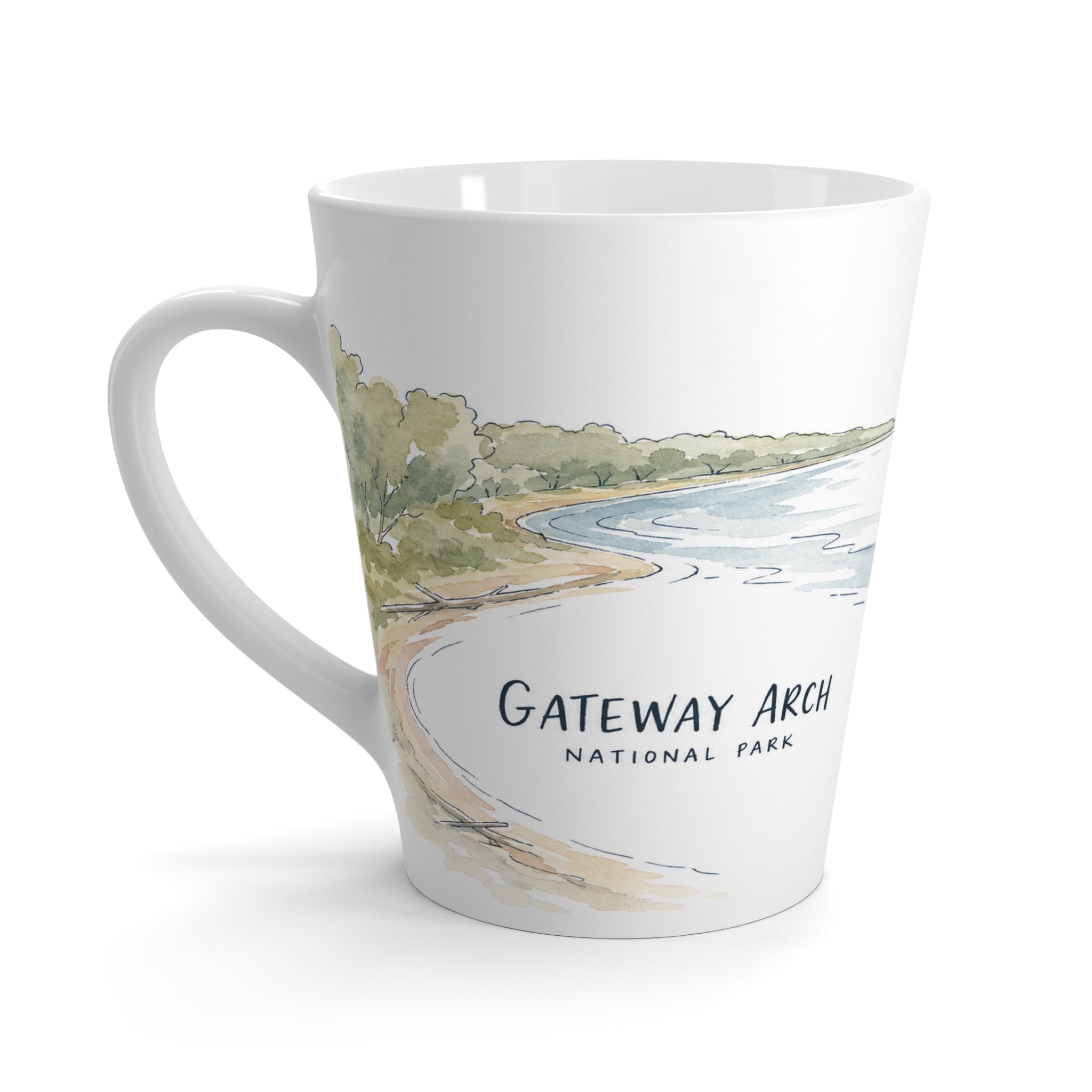 Gateway Arch National Park Latte Mug | Pastel Watercolor Nature Coffee Cup | 12 oz Travel Souvenir Gift