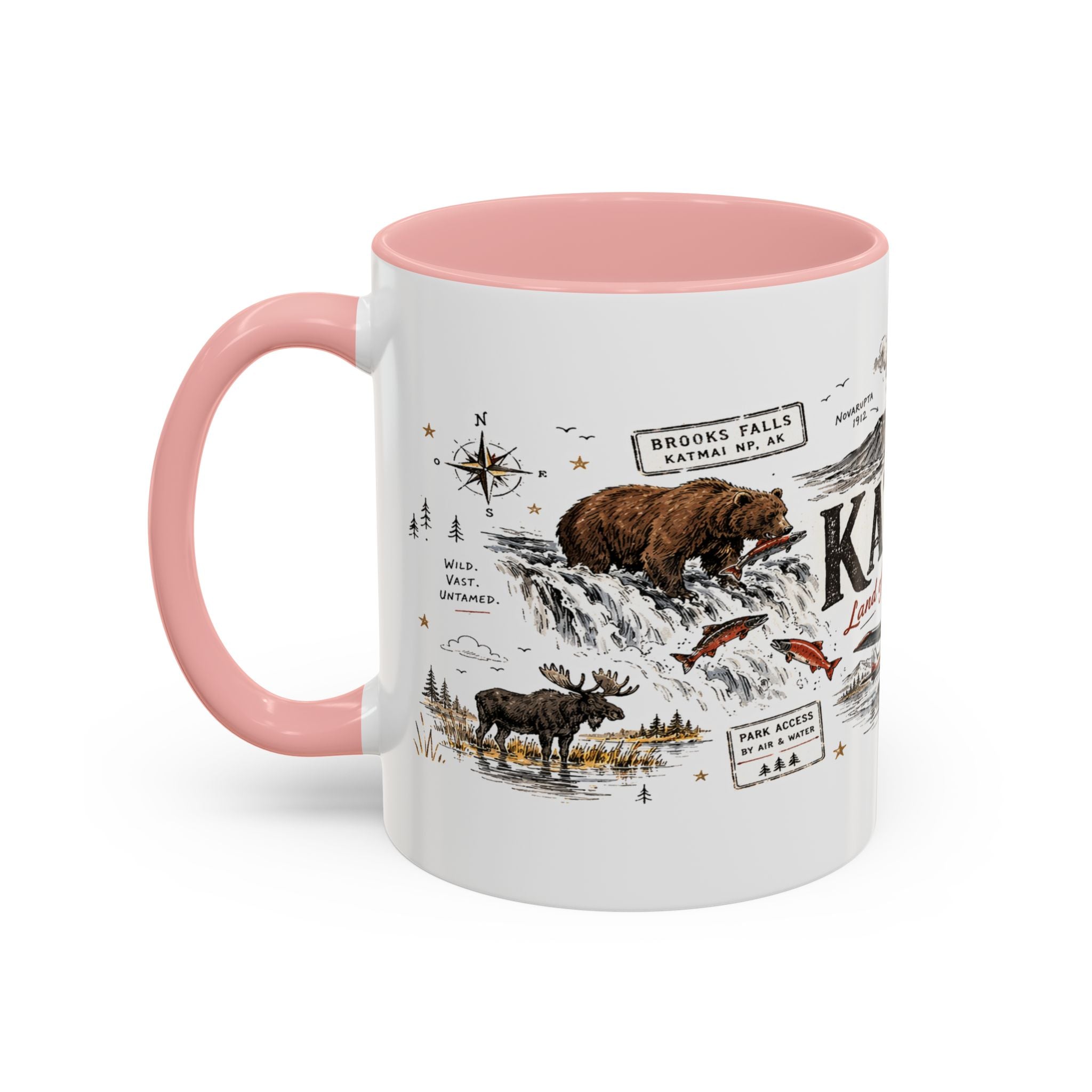 Katmai National Park Coffee Mug | Alaska Bear Watching Wildlife Gift | Accent Color Ceramic 11oz 15oz