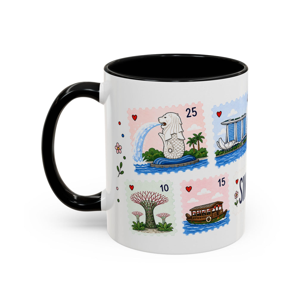 Singapore Coffee Mug | Postage Stamp Collage Mug | Travel Souvenir Accent Cup 11oz 15oz