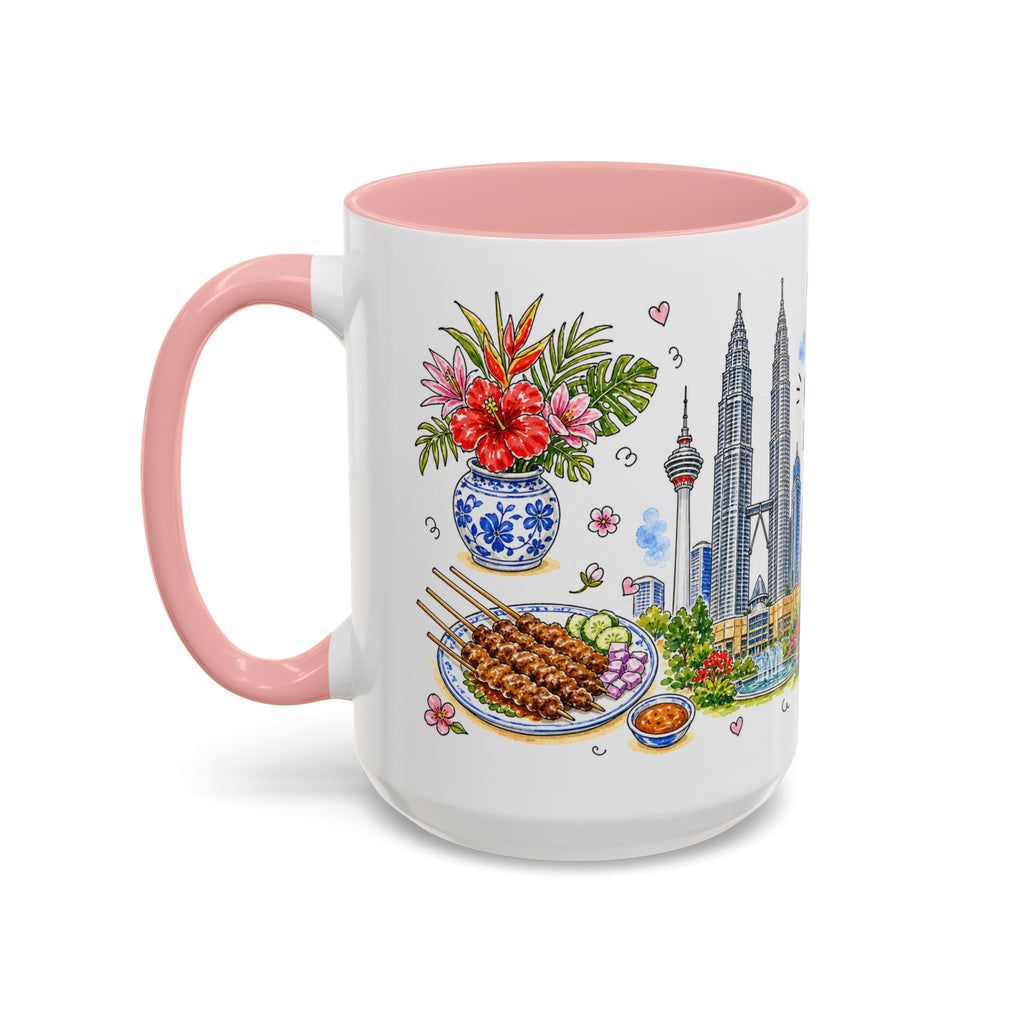 Kuala Lumpur Illustrated Travel Mug | City Souvenir Accent Coffee Mug | 11oz 15oz Ceramic Cup