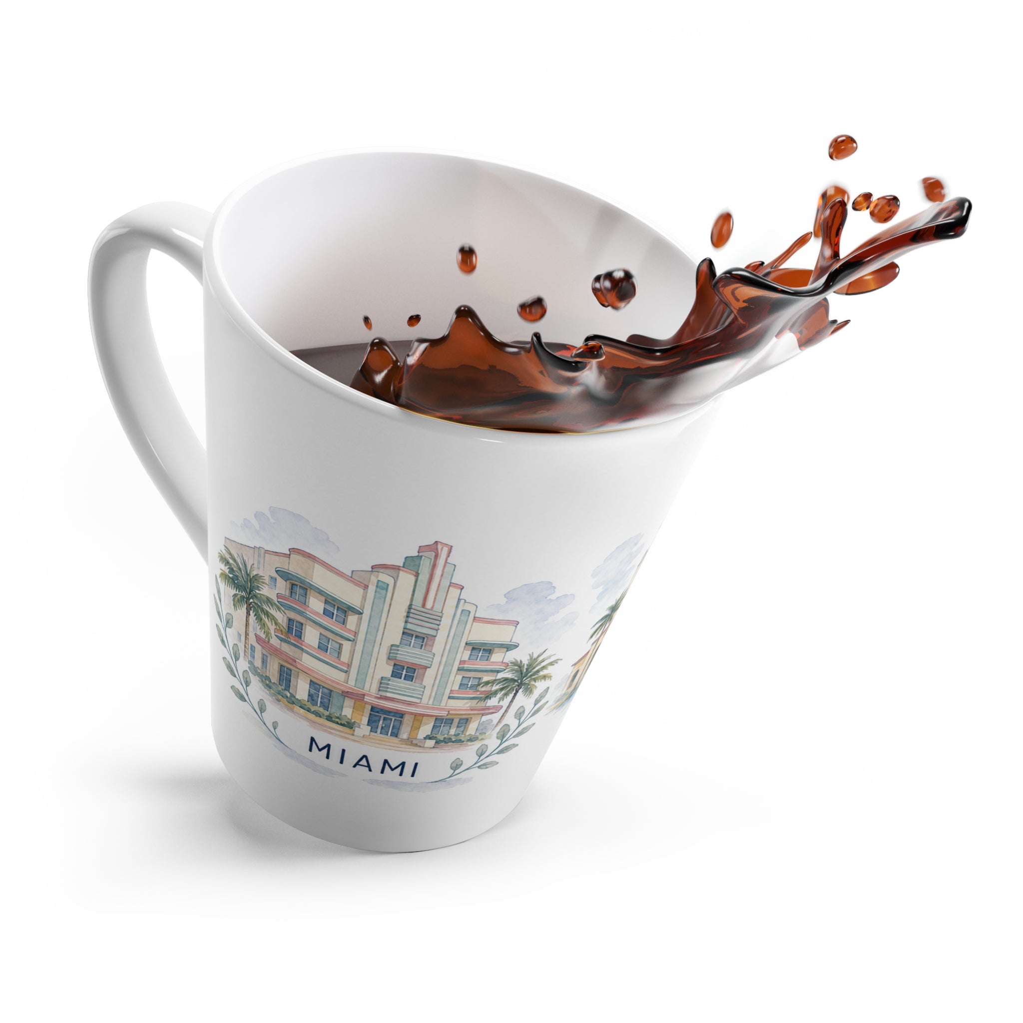 Miami Latte Mug | Watercolor City Travel Mug | 12 oz Ceramic Souvenir Gift