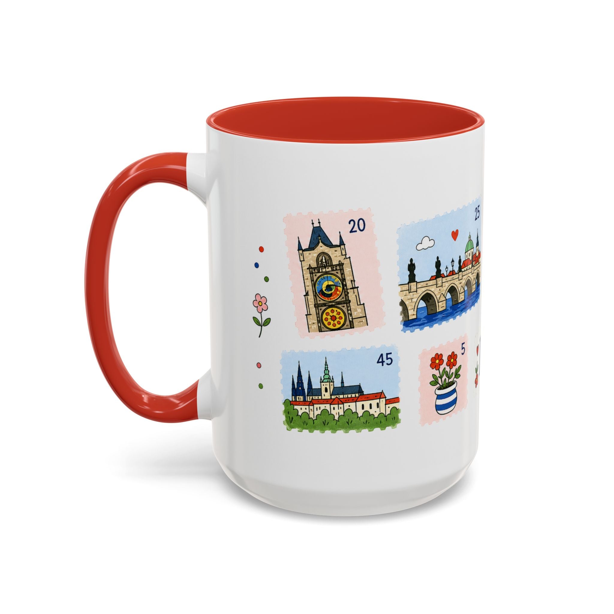 Prague Coffee Mug | Postage Stamp Collage Mug | Travel Souvenir Accent Cup 11oz 15oz