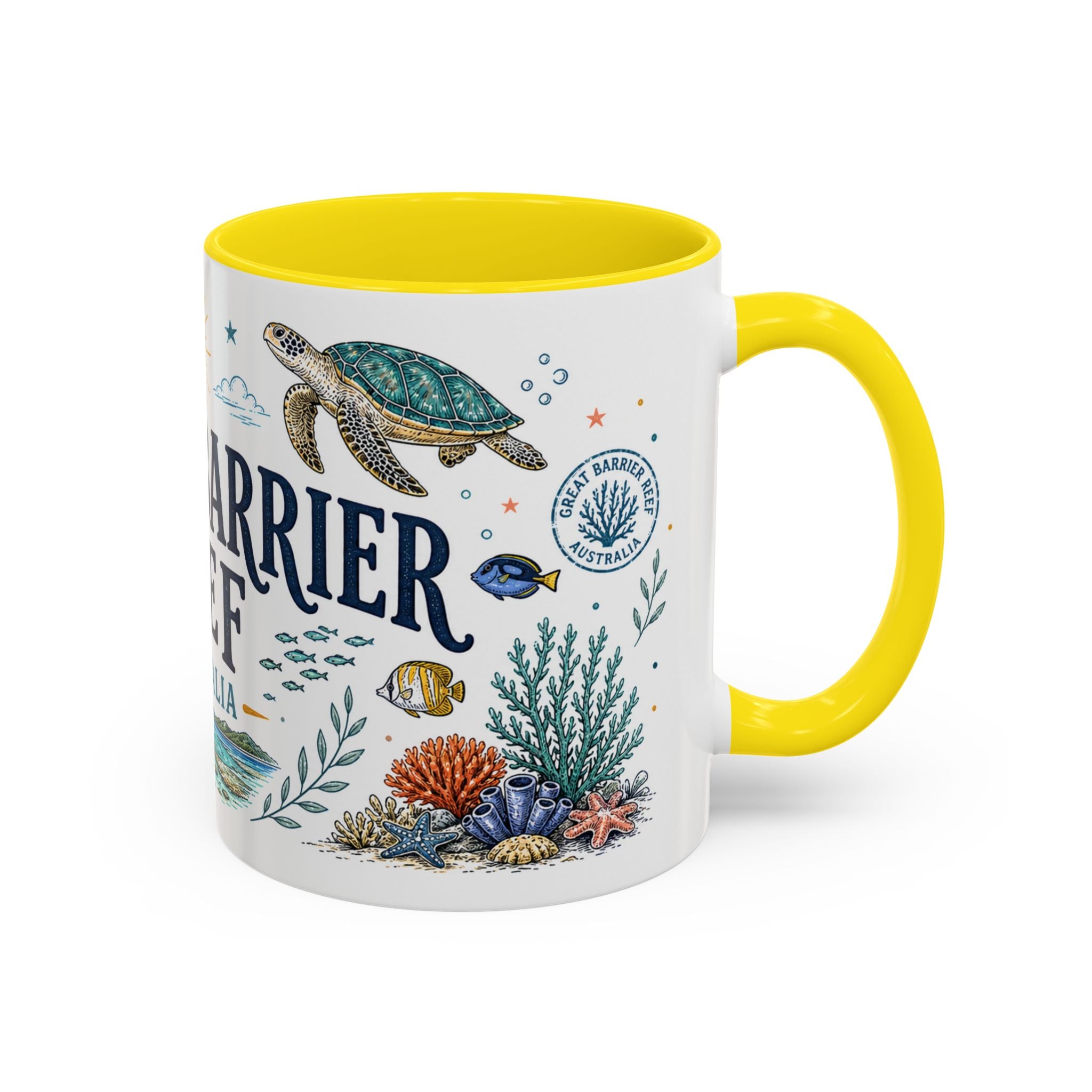Great Barrier Reef Coffee Mug | Travel Destination Souvenir Gift | Accent Color Ceramic 11oz 15oz