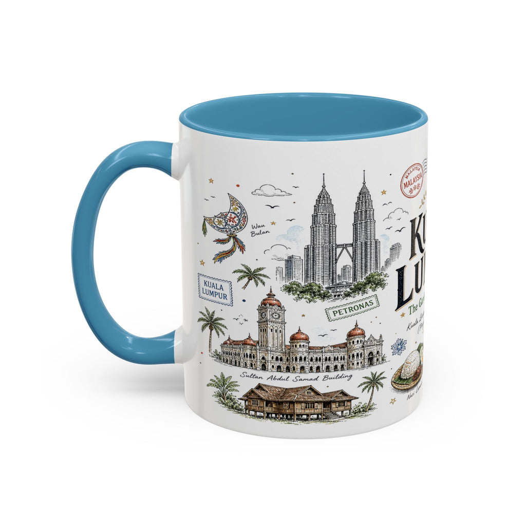 Kuala Lumpur Coffee Mug | Malaysia Souvenir Travel Gift | Accent Color Ceramic 11oz 15oz