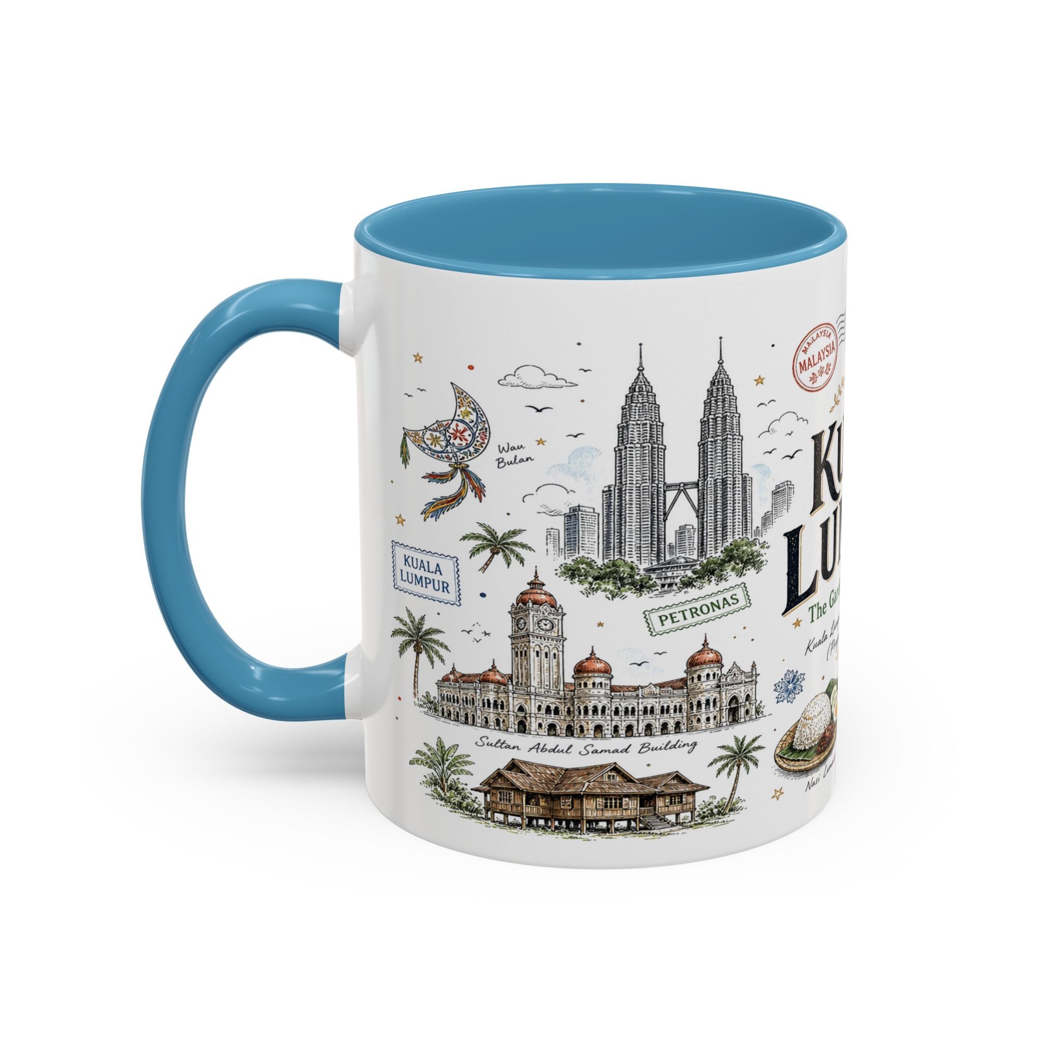 Kuala Lumpur Coffee Mug | Malaysia Souvenir Travel Gift | Accent Color Ceramic 11oz 15oz