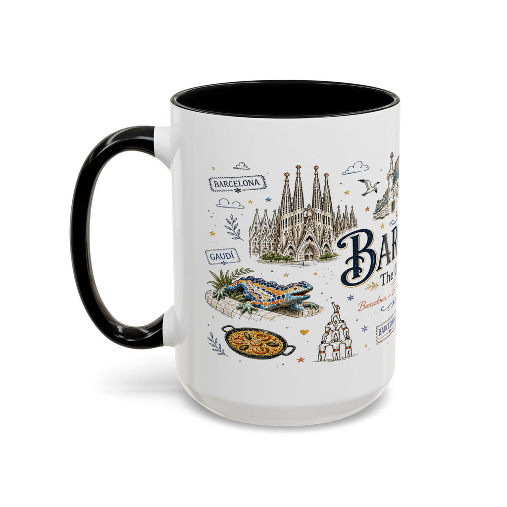 Barcelona Coffee Mug | Spain Souvenir Travel Gift | Accent Color Ceramic 11oz 15oz