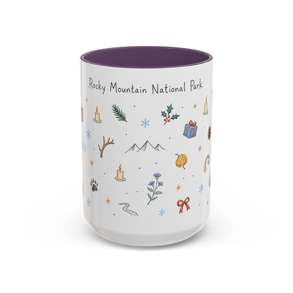 Rocky Mountain National Park Christmas Mug | Watercolor Travel Souvenir | Holiday Gift | Accent Ceramic Coffee Cup 11oz 15oz