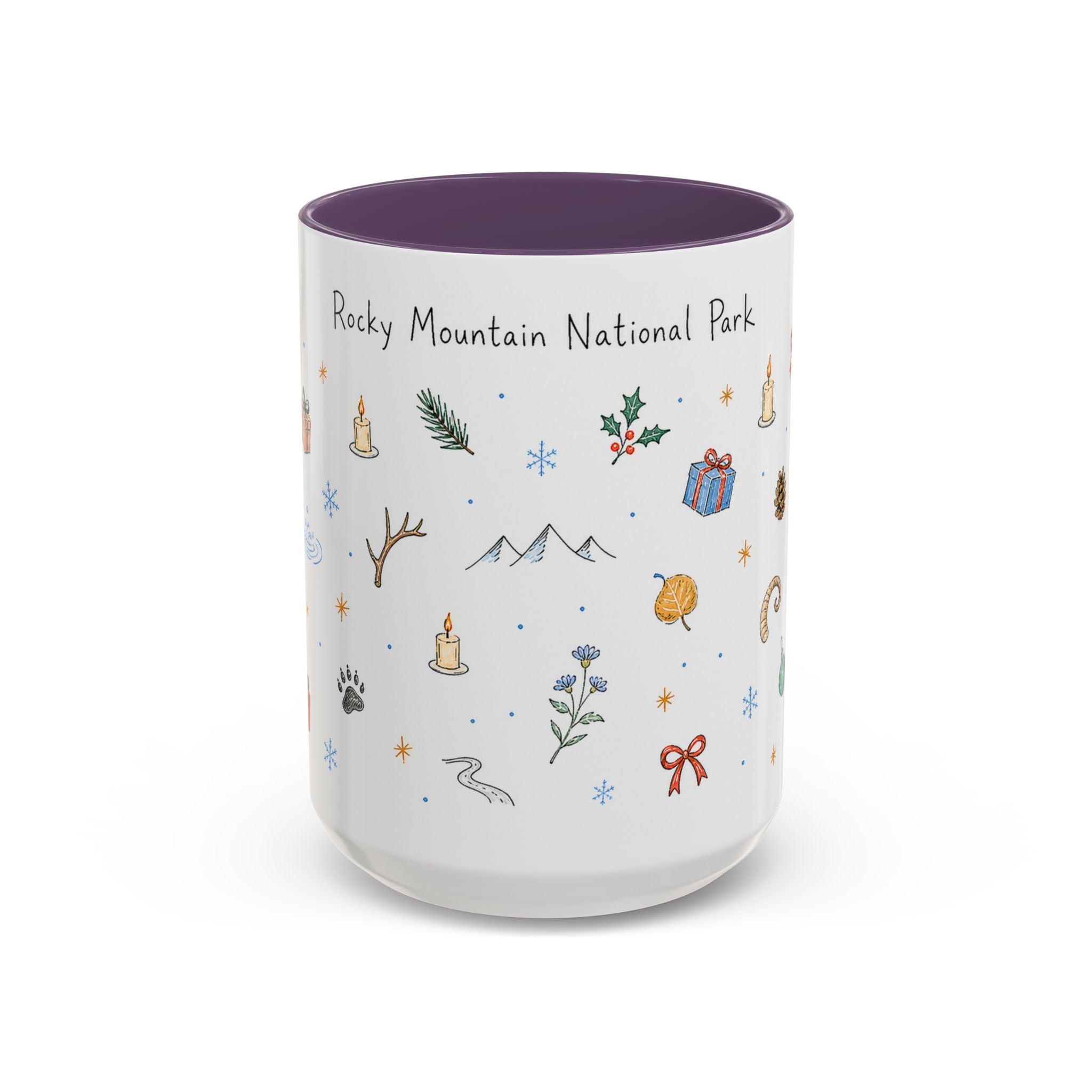 Rocky Mountain National Park Christmas Mug | Watercolor Travel Souvenir | Holiday Gift | Accent Ceramic Coffee Cup 11oz 15oz