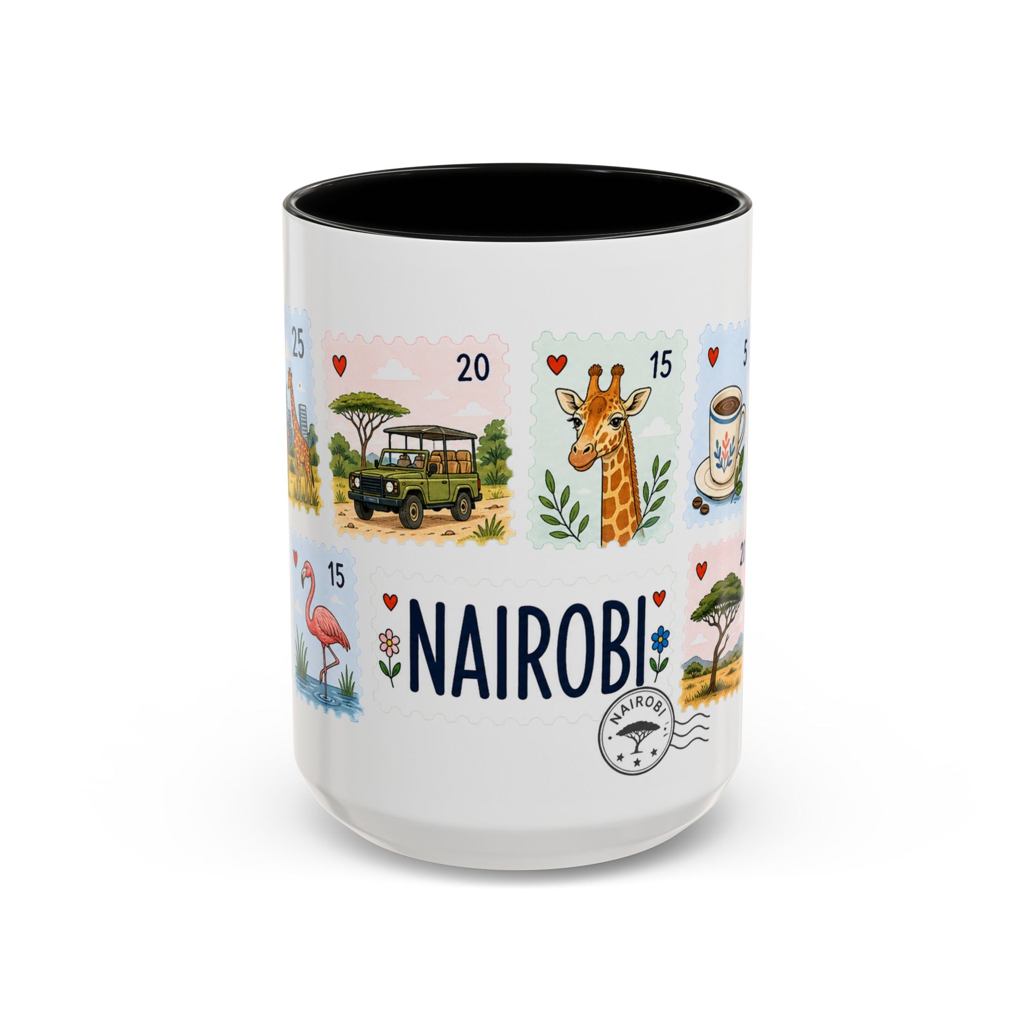 Nairobi Coffee Mug | Postage Stamp Collage Mug | Travel Souvenir Accent Cup 11oz 15oz