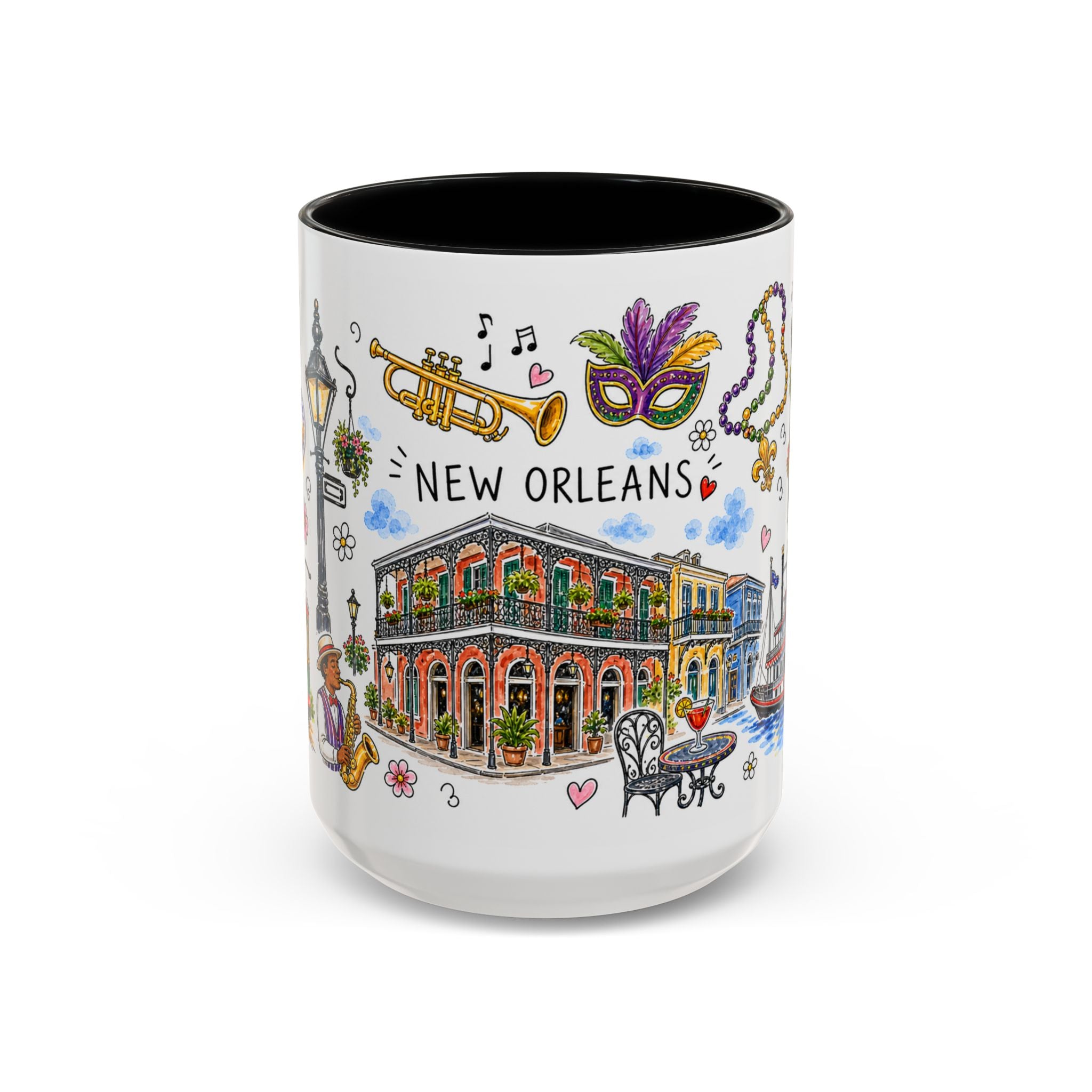 New Orleans Illustrated Travel Mug | City Souvenir Accent Coffee Mug | 11oz 15oz Ceramic Cup