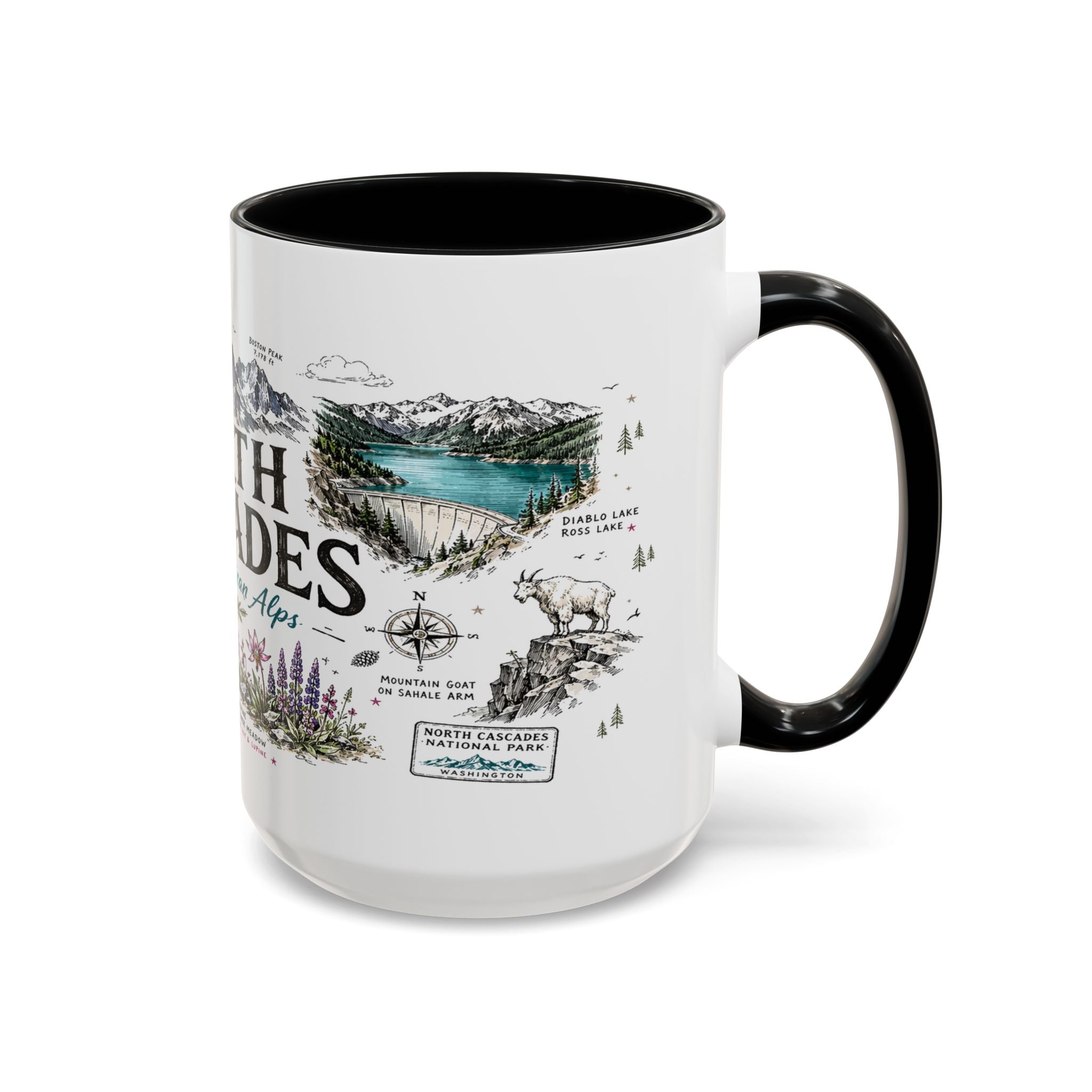 North Cascades National Park Coffee Mug | Washington Alpine Glacier Hiking Gift | Accent Color Ceramic 11oz 15oz