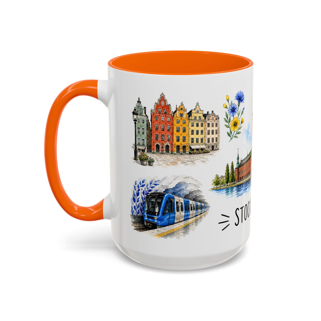 Stockholm Illustrated Travel Mug | City Souvenir Accent Coffee Mug | 11oz 15oz Ceramic Cup