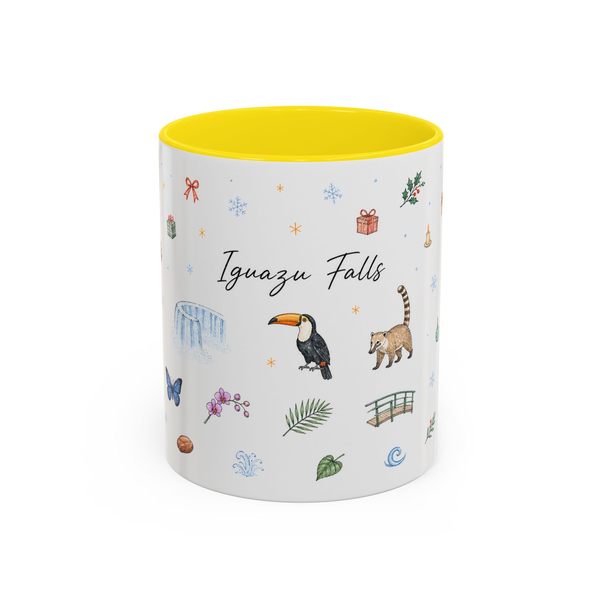 Iguazu Falls Christmas Mug | Watercolor Travel Souvenir | Holiday Gift | Accent Ceramic Coffee Cup 11oz 15oz